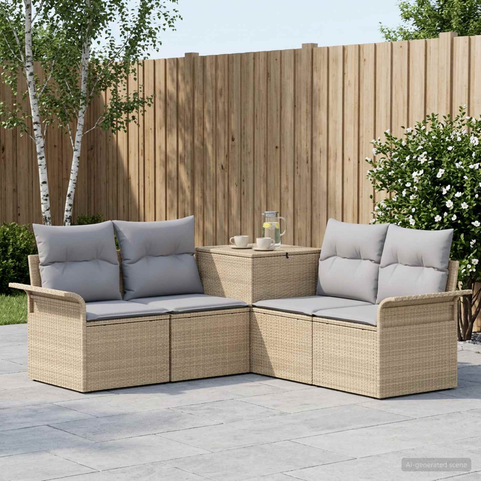 Sofa Set 5 stk. Beige und Hellgrau Polyrattan und Stahl
