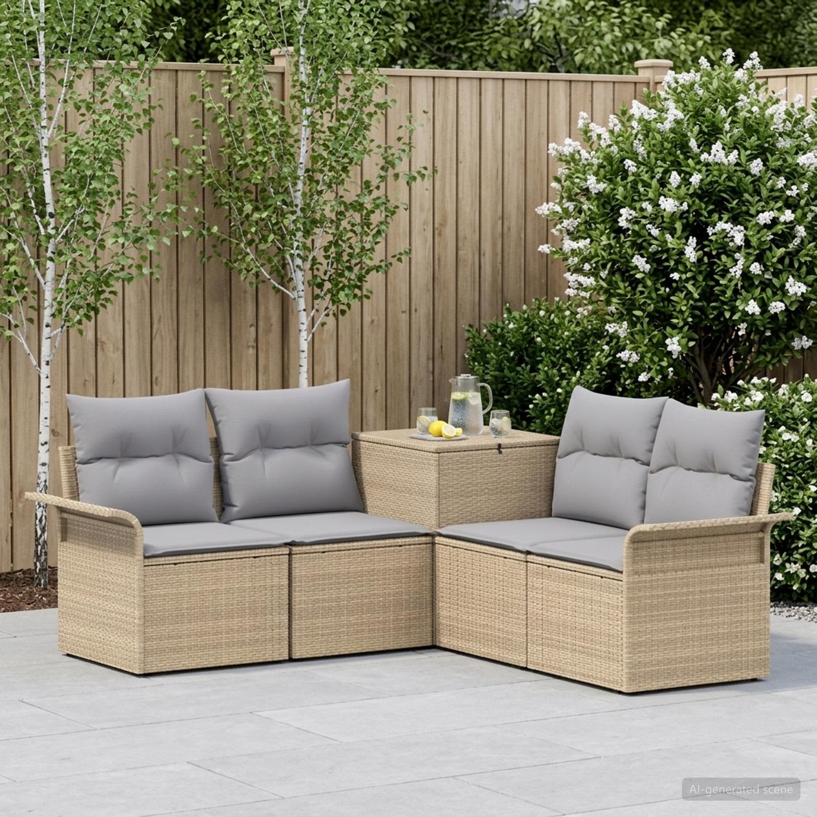 Sofa Set 5 stk. Beige und Hellgrau Polyrattan und Stahl
