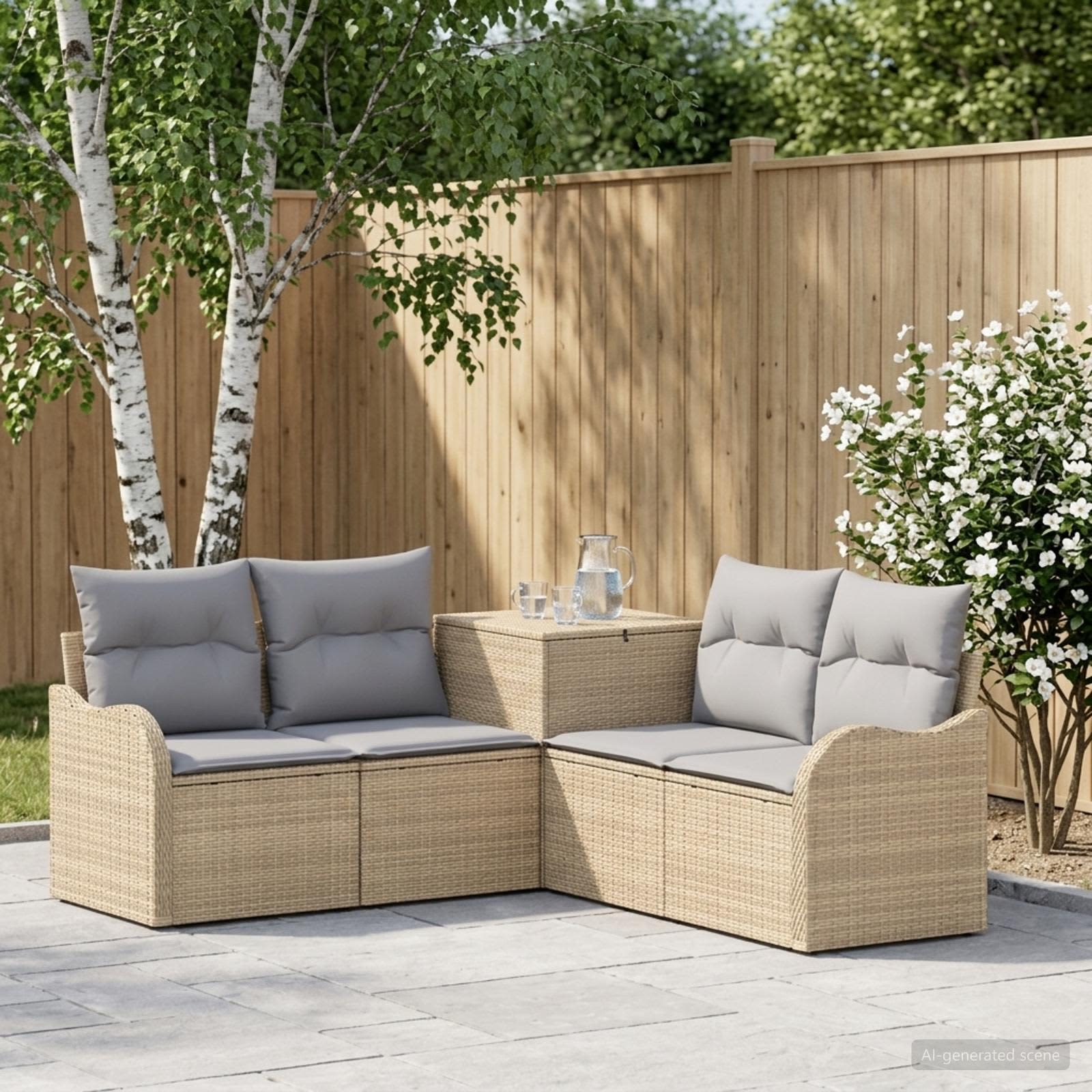 Sofa Set 5 stk. Beige und Hellgrau Polyrattan und Stahl