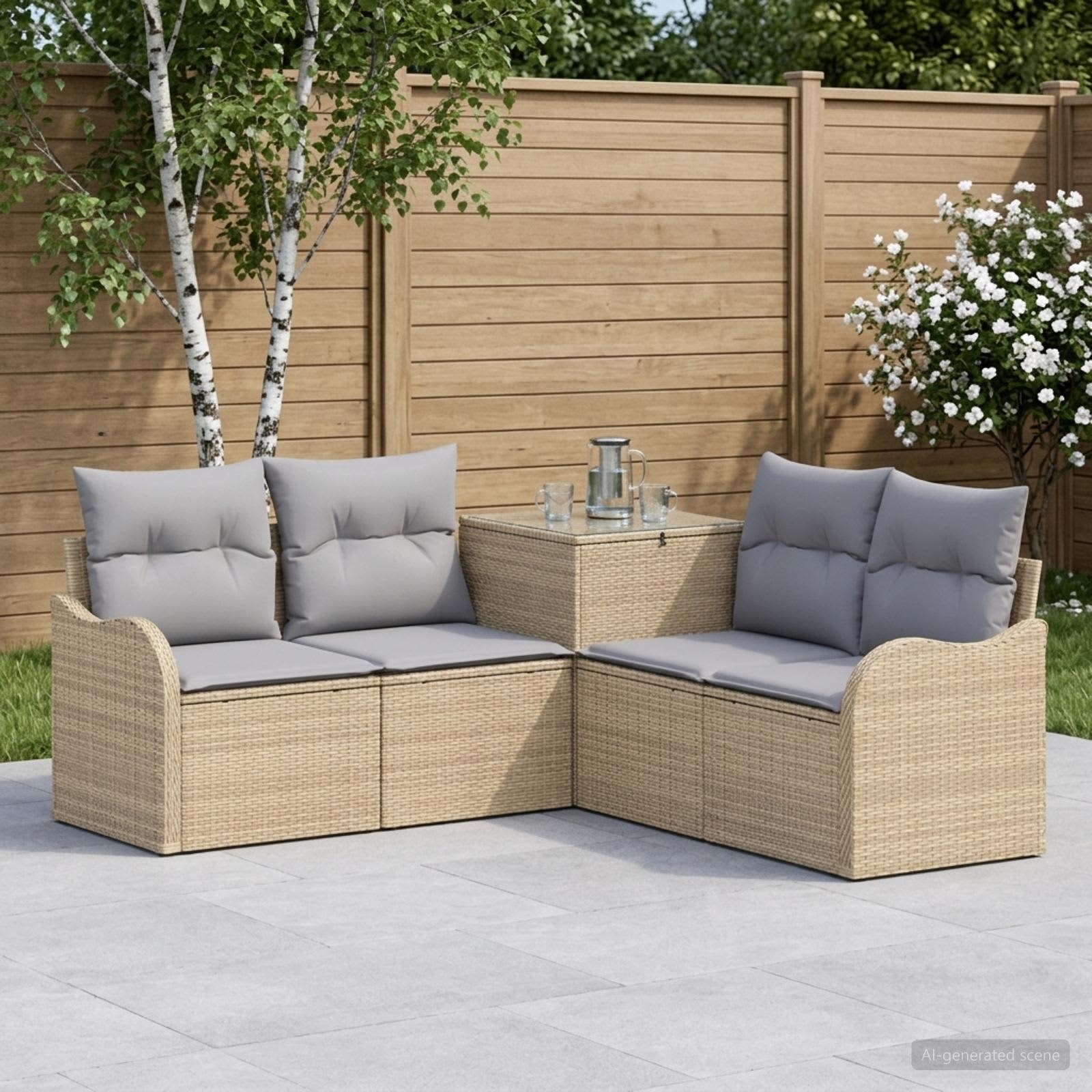 Sofa Set 5 stk. Beige und Hellgrau Polyrattan und Stahl