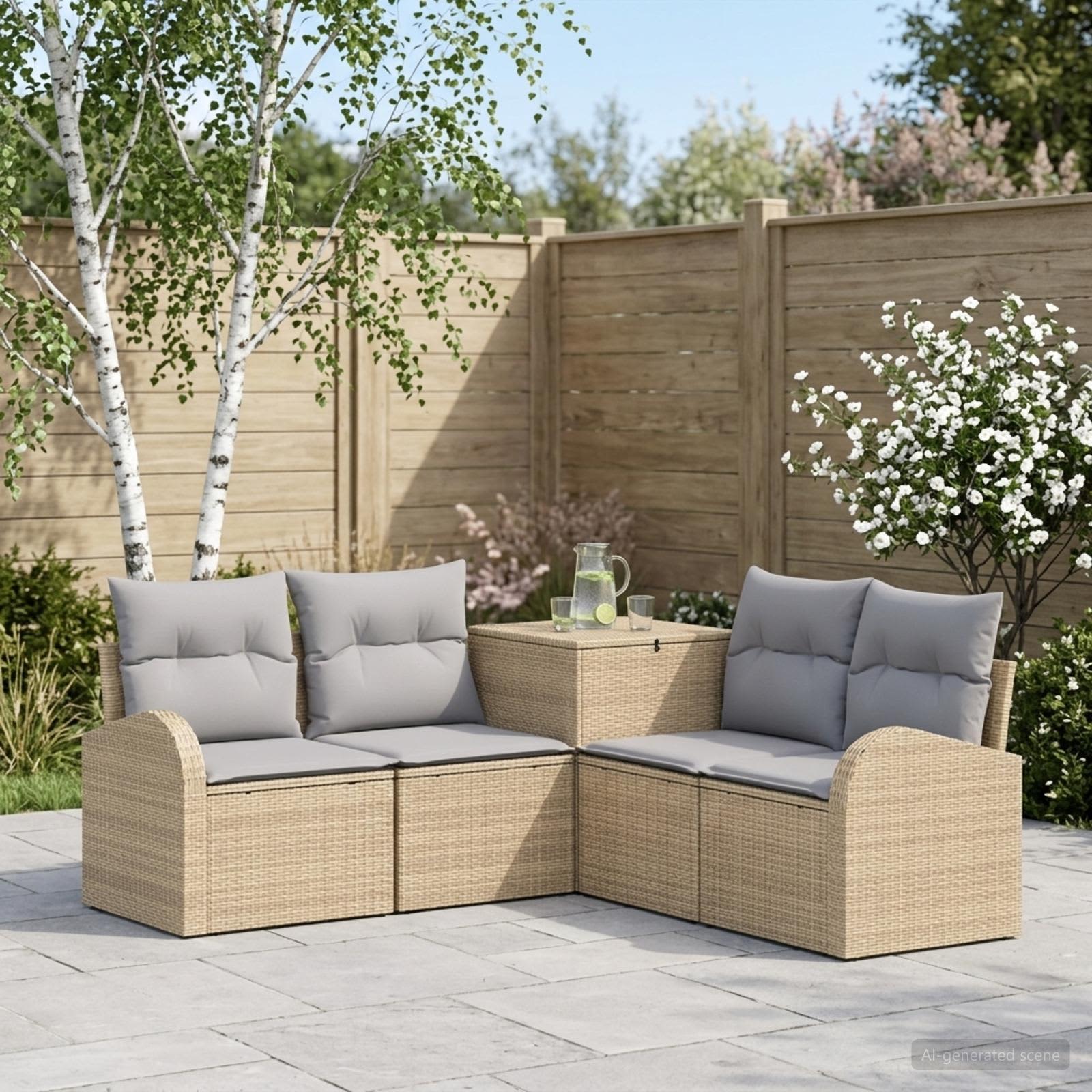 Sofa Set 5 stk. Beige und Hellgrau Polyrattan und Stahl