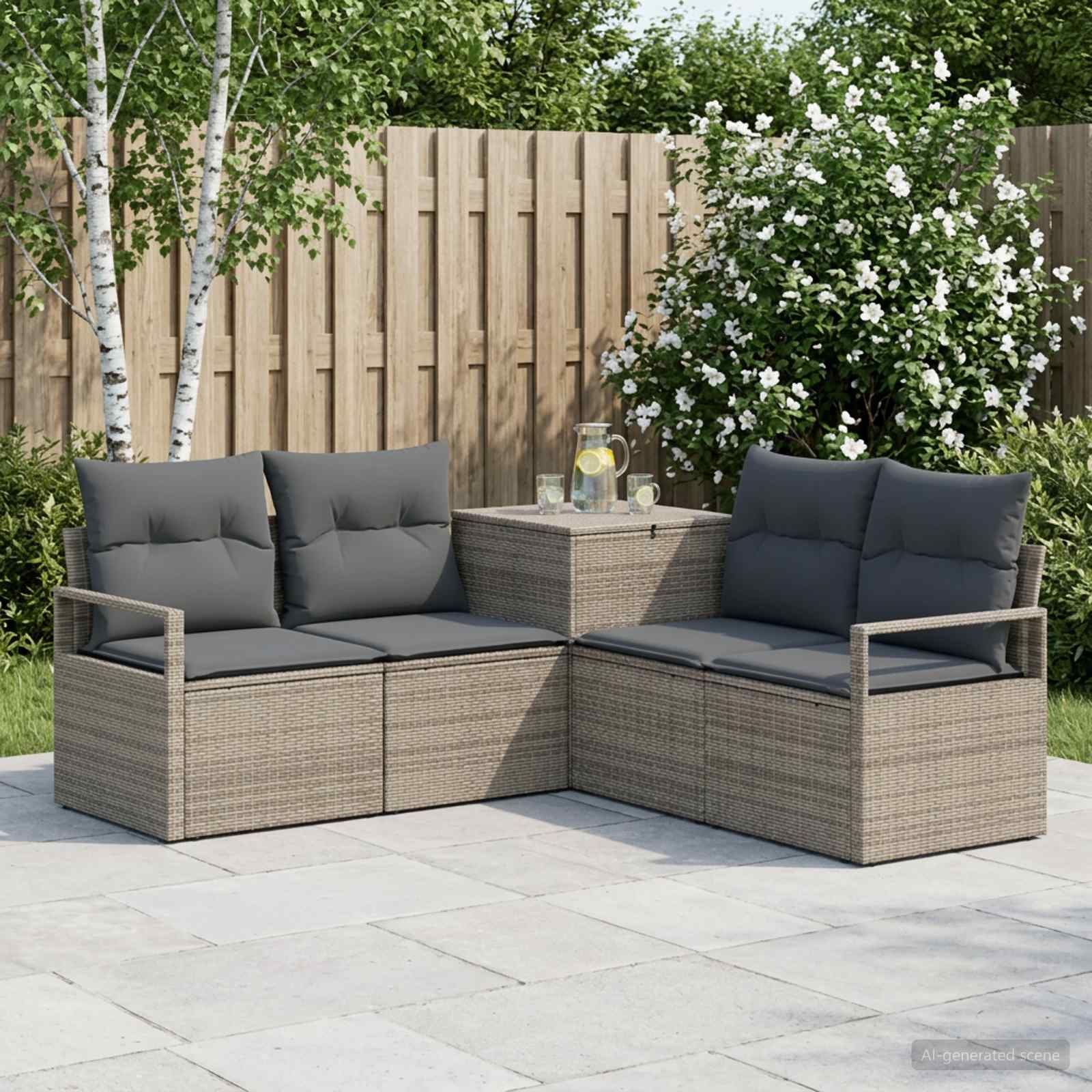 Sofa Set 5 stk. Grau und Dunkelgrau Polyrattan und Stahl