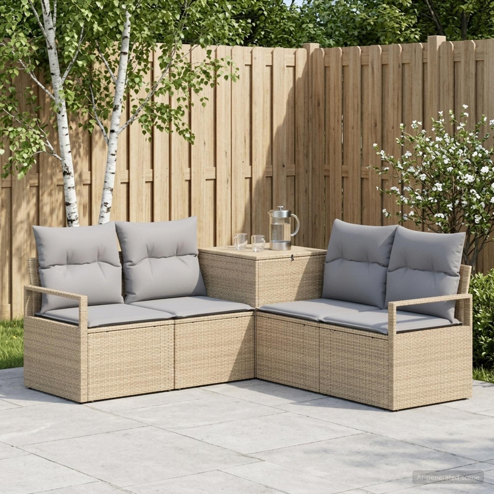 Sofa Set 5 stk. Beige und Hellgrau Polyrattan und Stahl