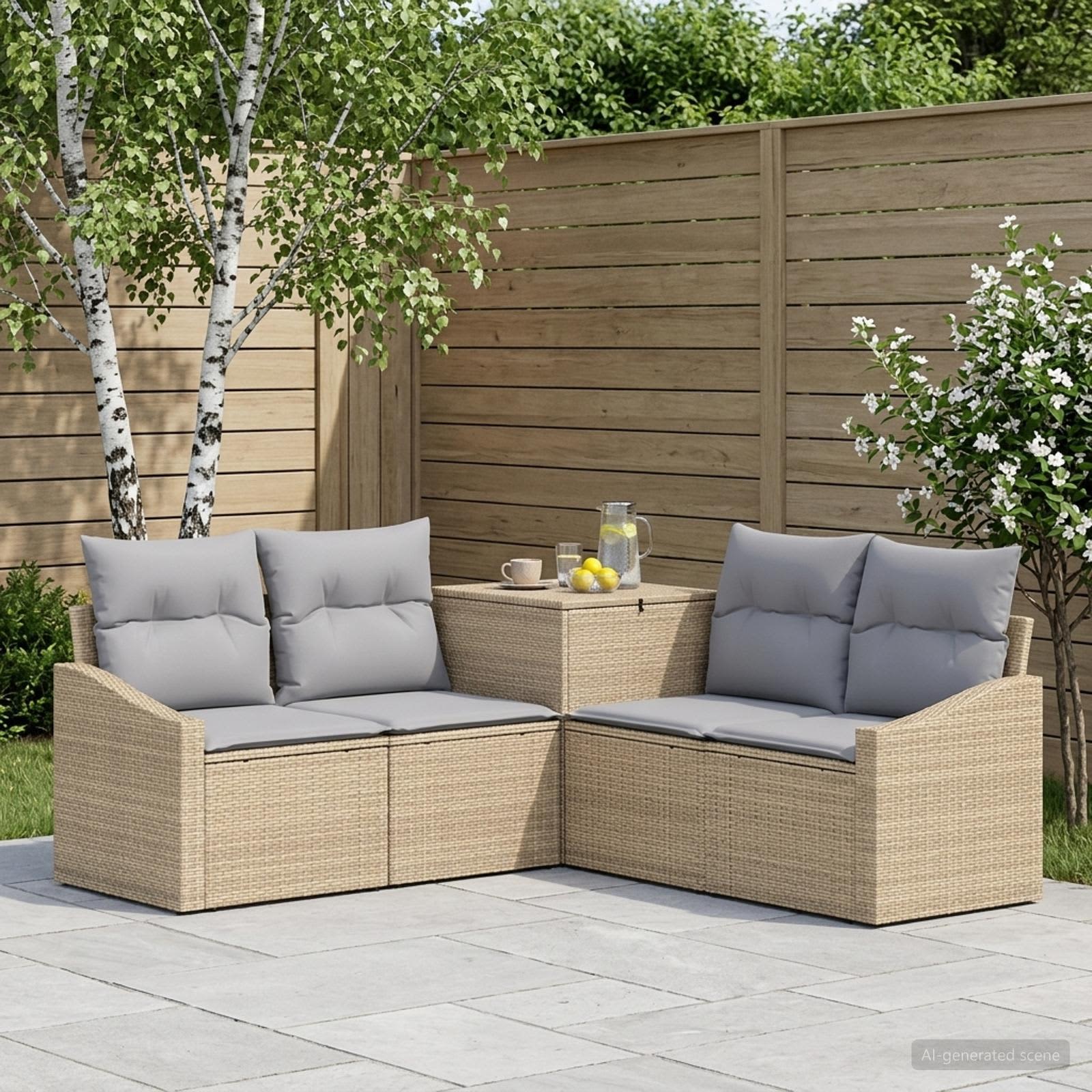Sofa Set 5 stk. Beige und Hellgrau Polyrattan und Stahl