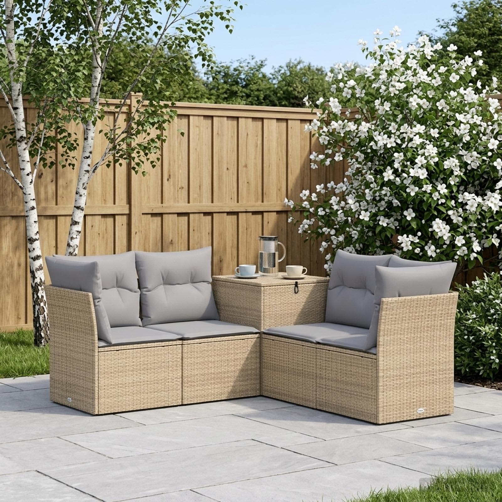 Sofa Set 5 stk. Beige und Hellgrau Polyrattan und Stahl