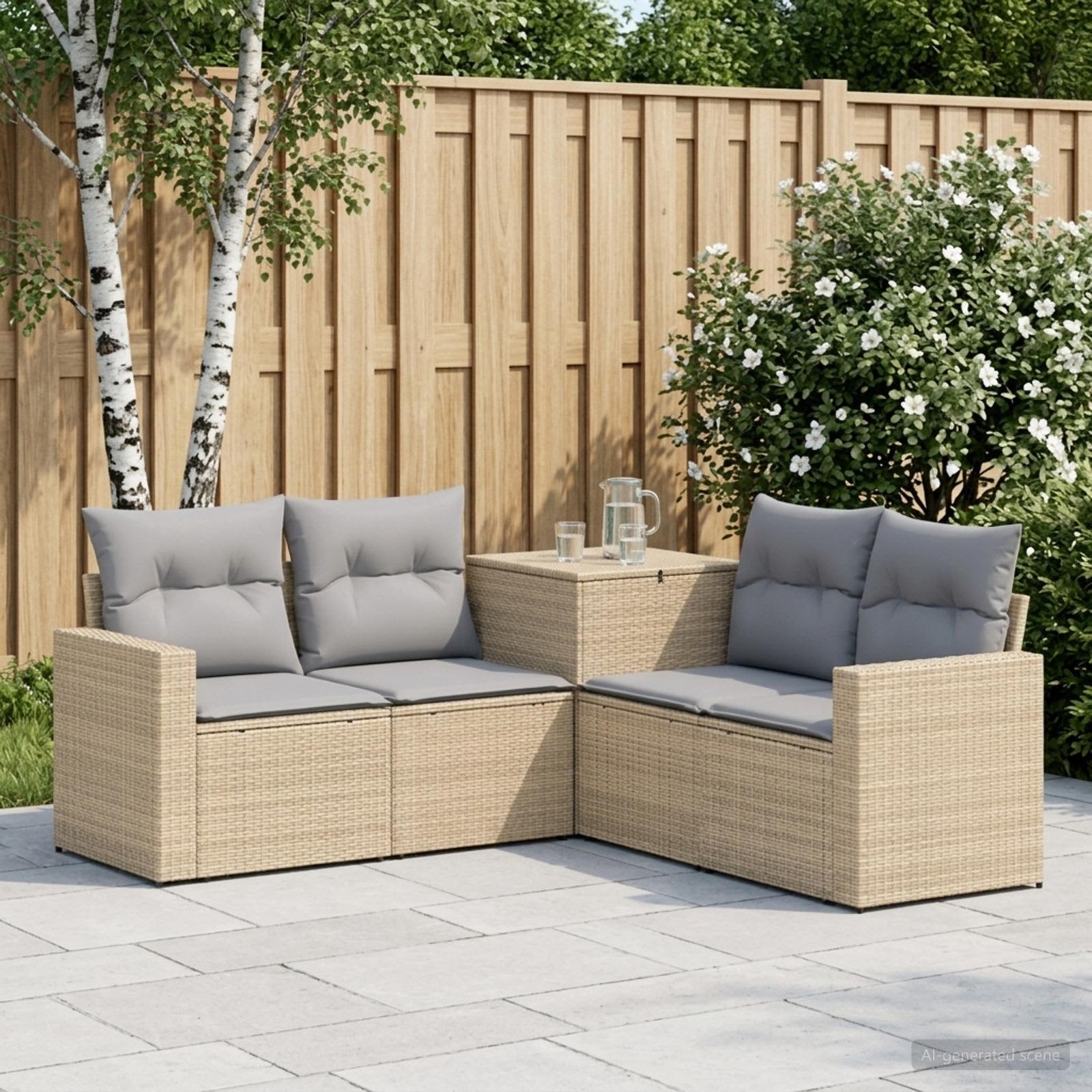 Sofa Set 5 stk. Beige und Hellgrau Polyrattan und Stahl
