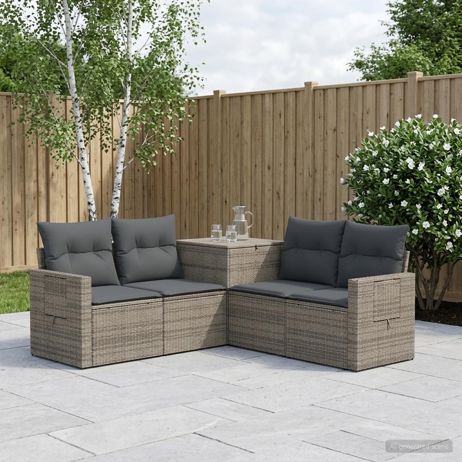Sofa Set 5 stk. Grau und Dunkelgrau Polyrattan und Stahl
