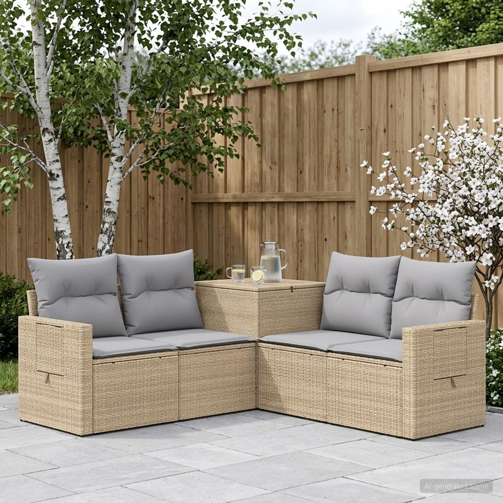 Sofa Set 5 stk. Beige und Hellgrau Polyrattan und Stahl