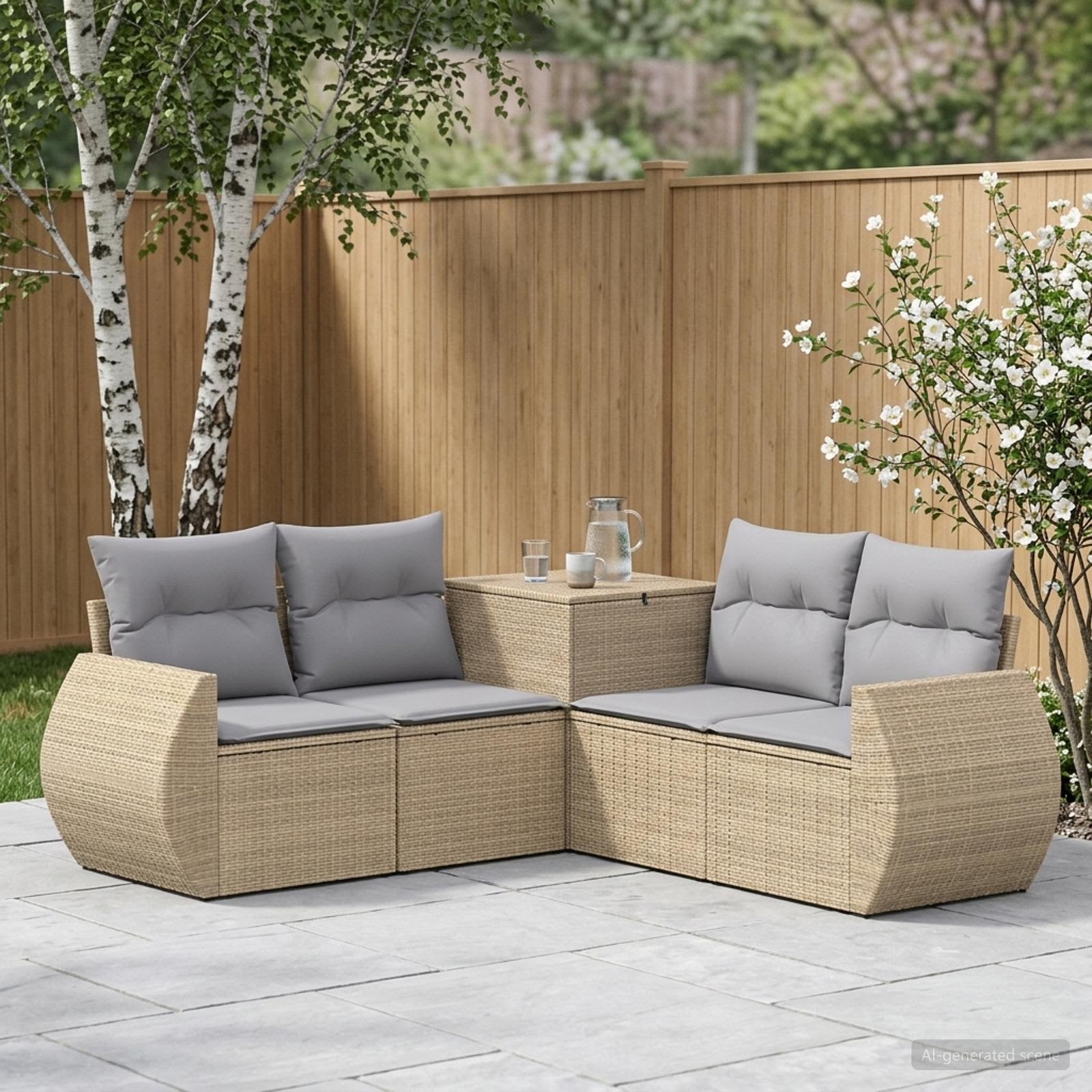 Sofa Set 5 stk. Beige und Hellgrau Polyrattan und Stahl