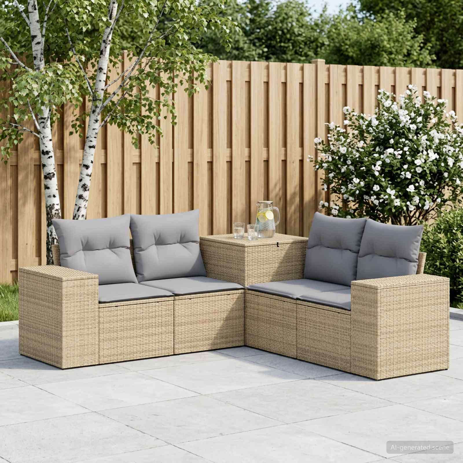 Sofa Set 5 stk. Beige und Hellgrau Polyrattan und Stahl