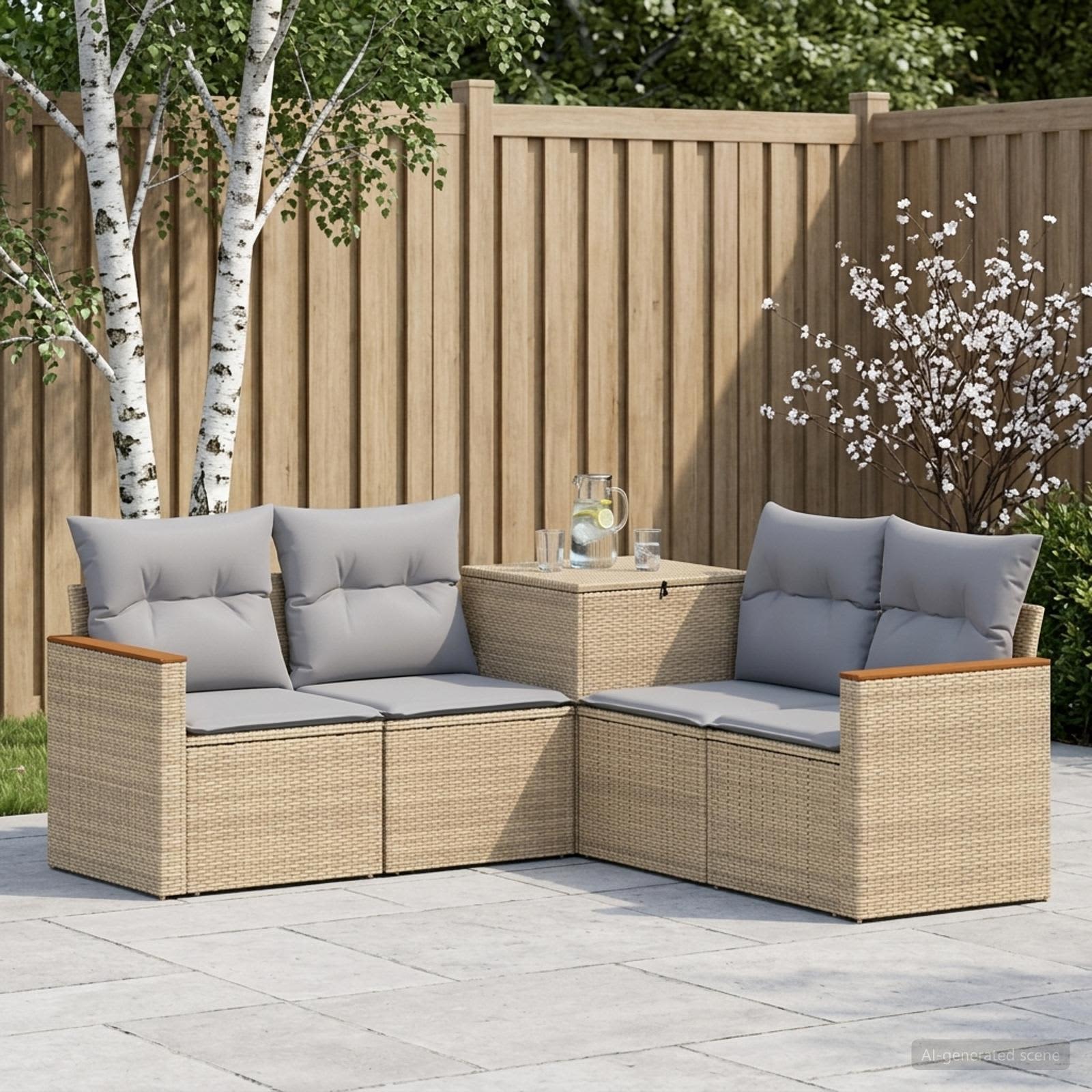 Sofa Set 5 stk. Beige und Hellgrau Polyrattan und Stahl
