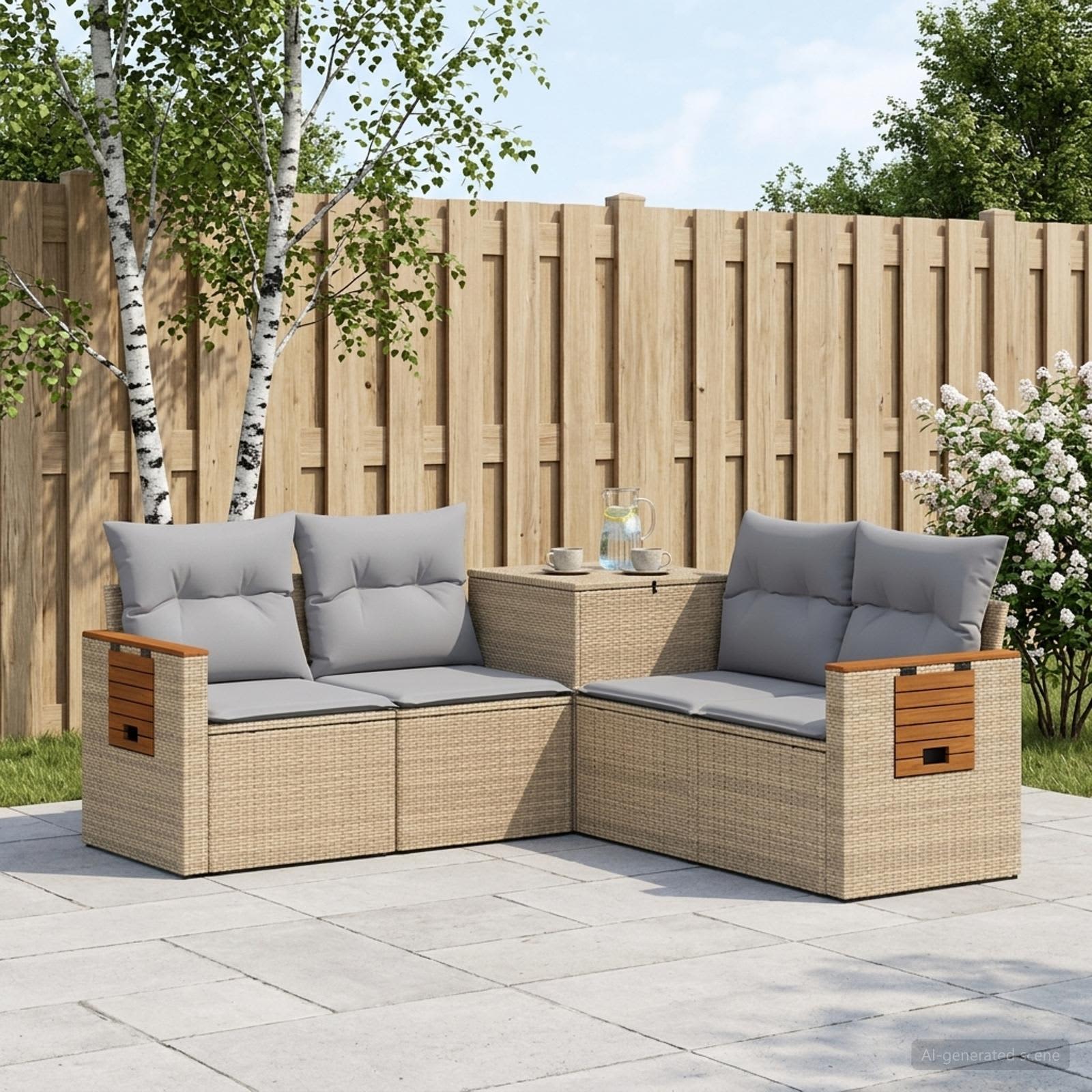 Sofa Set 5 stk. Beige und Hellgrau Polyrattan und Stahl