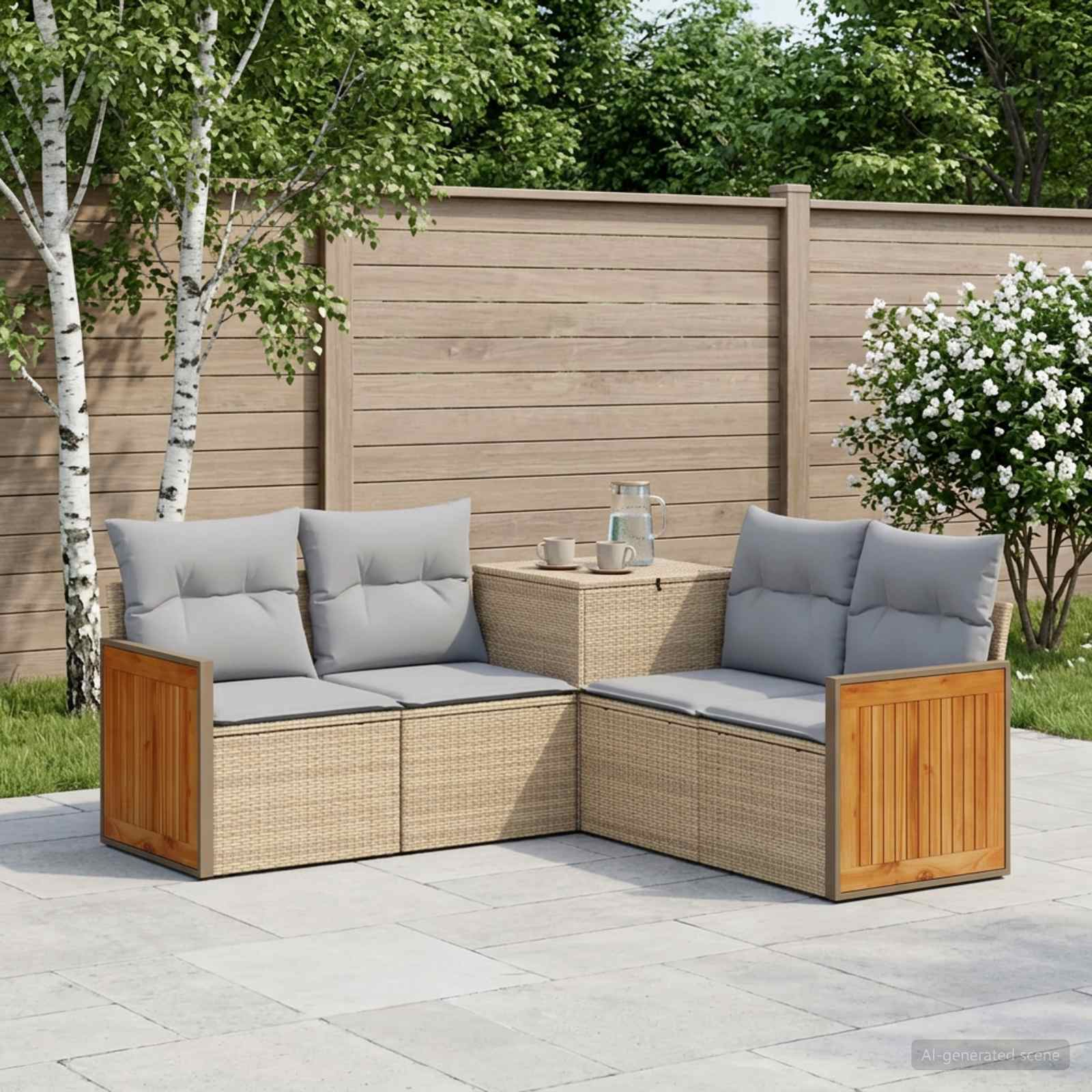 Sofa Set 5 stk. Beige und Hellgrau Polyrattan und Stahl