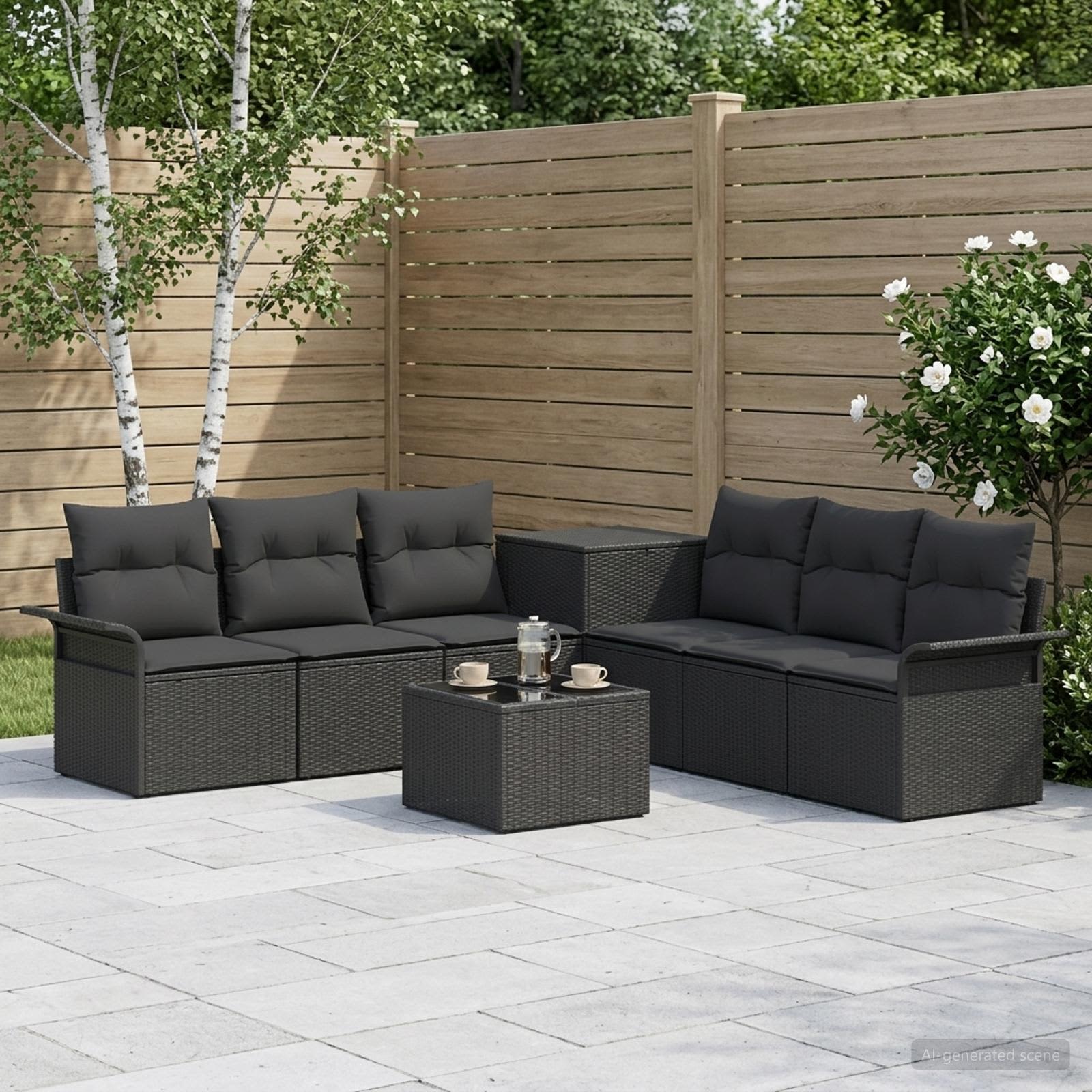 Sofa Set 8 stk. Schwarz Polyrattan und Stahl