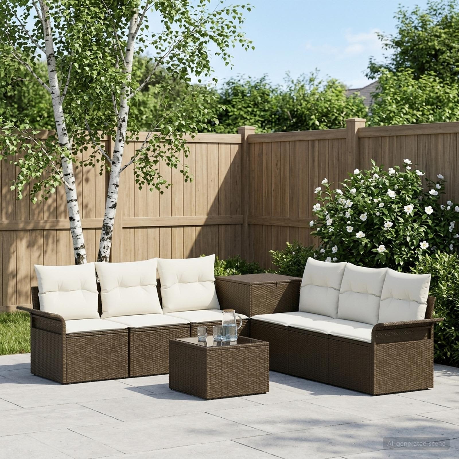 Sofa Set 8 stk. Braun und Creme Weiß Polyrattan und Stahl