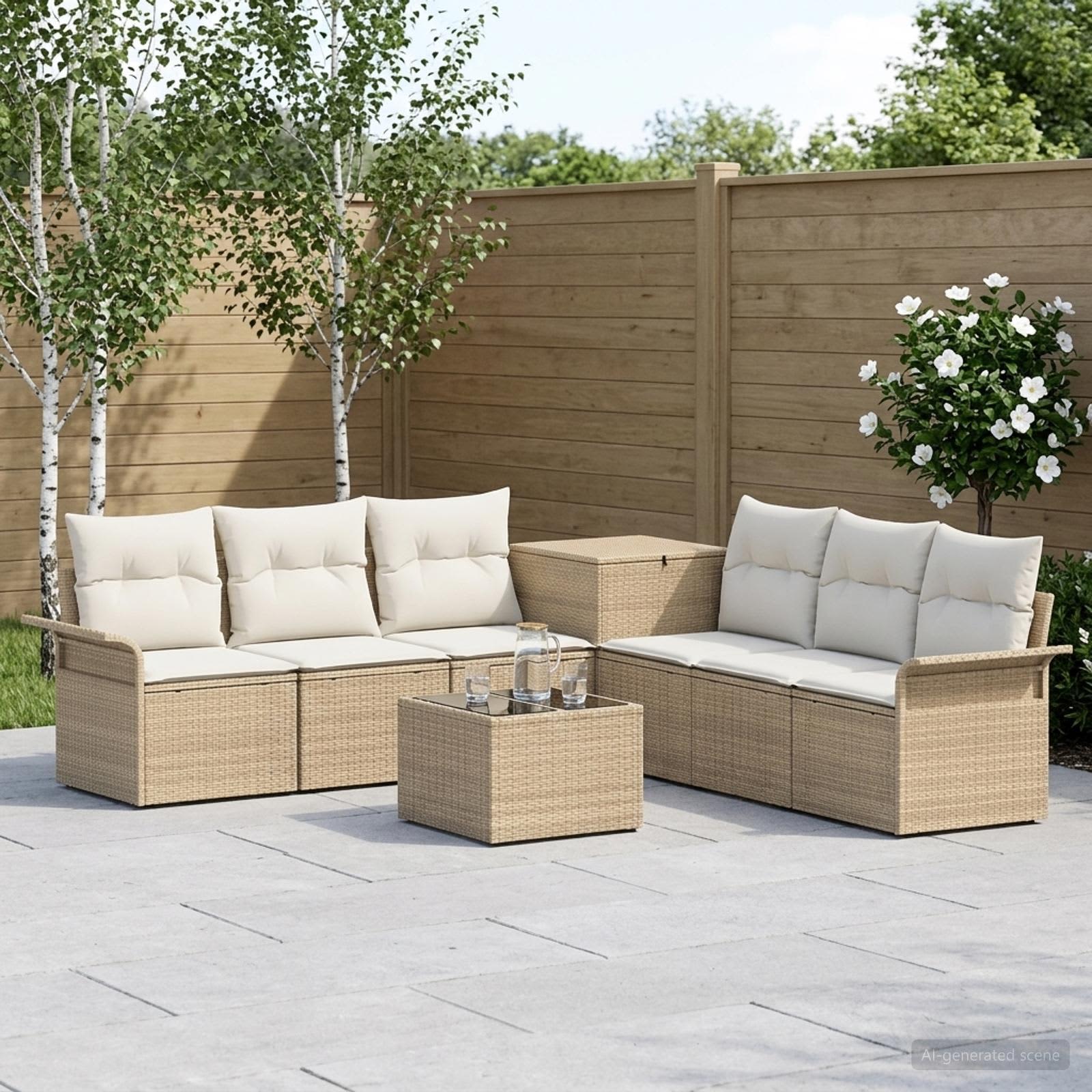 Sofa Set 8 stk. Beige und Cremeweiß Polyrattan und Stahl