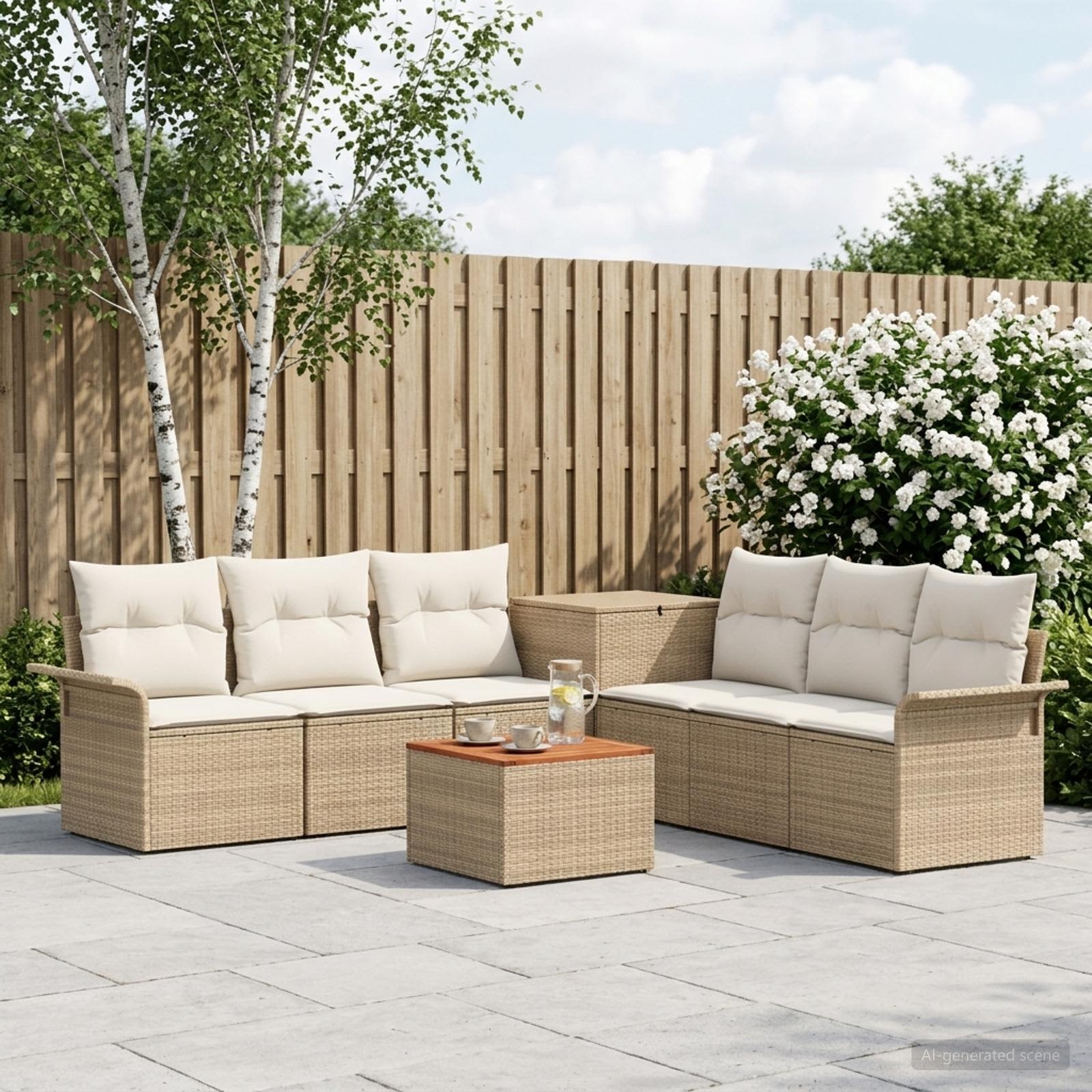 Sofa Set 8 stk. Beige und Cremeweiß Polyrattan und Stahl