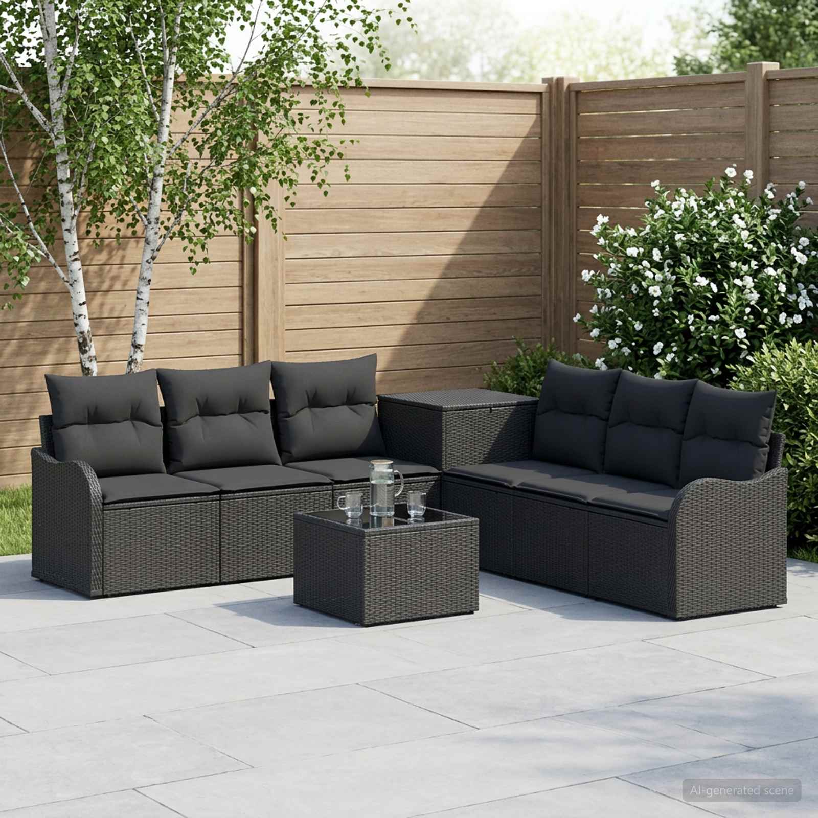 Sofa Set 8 stk. Schwarz Polyrattan und Stahl