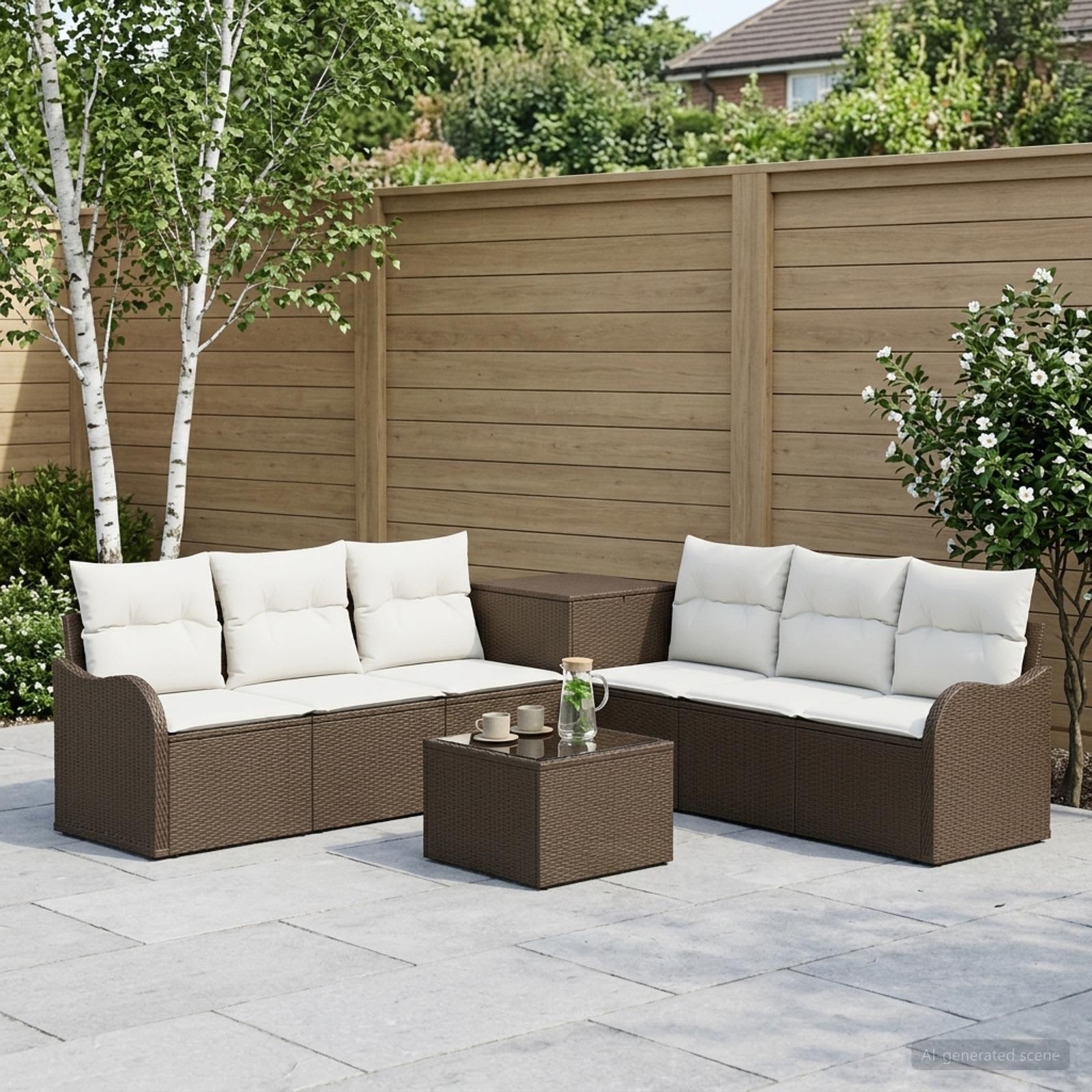 Sofa Set 8 stk. Braun und Creme Weiß Polyrattan und Stahl
