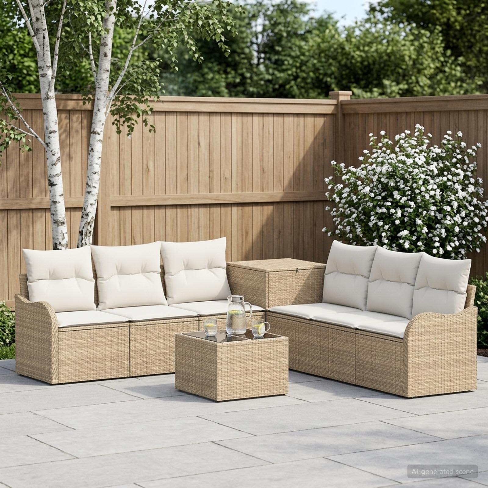 Sofa Set 8 stk. Beige und Cremeweiß Polyrattan und Stahl