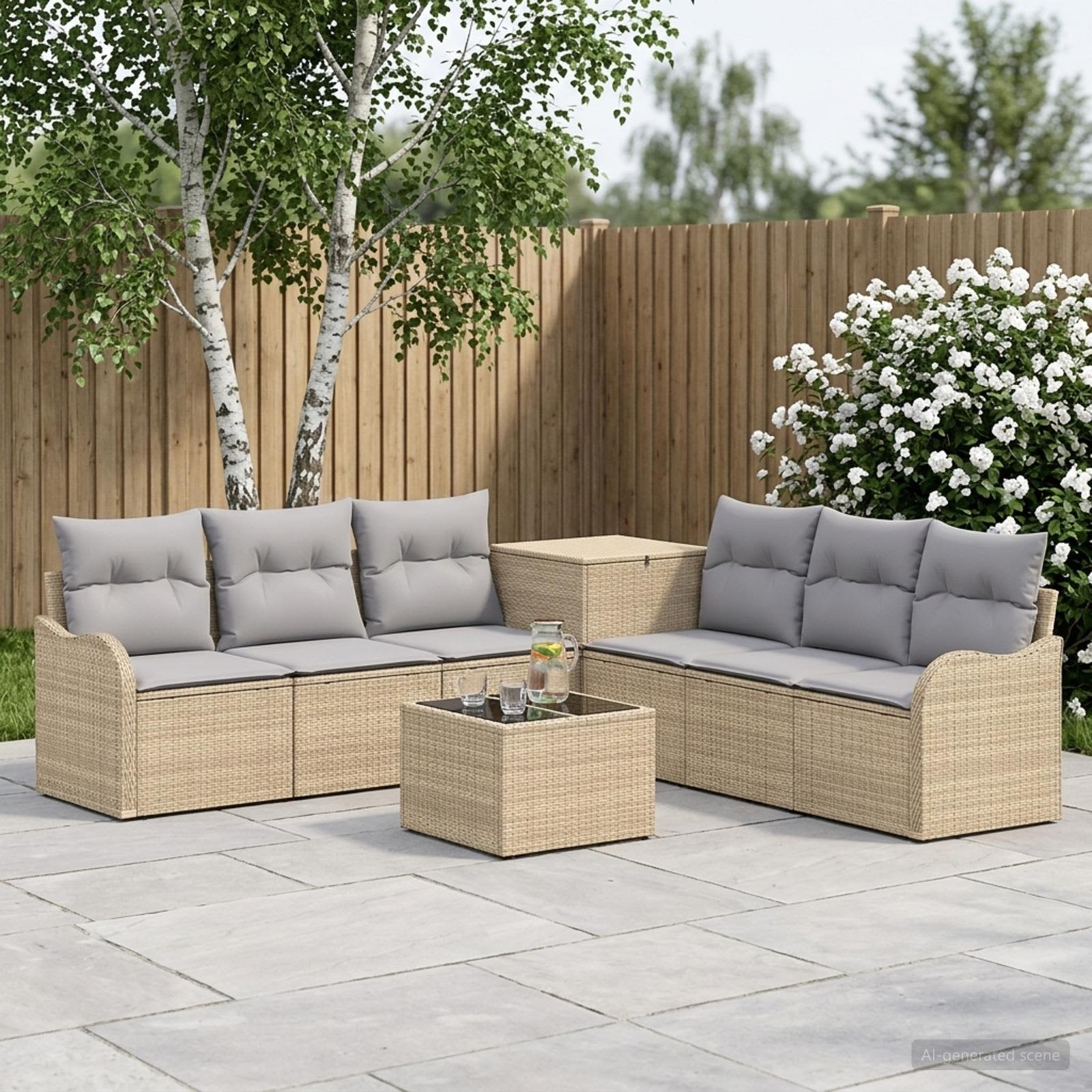 Sofa Set 8 stk. Beige und Hellgrau Polyrattan und Stahl