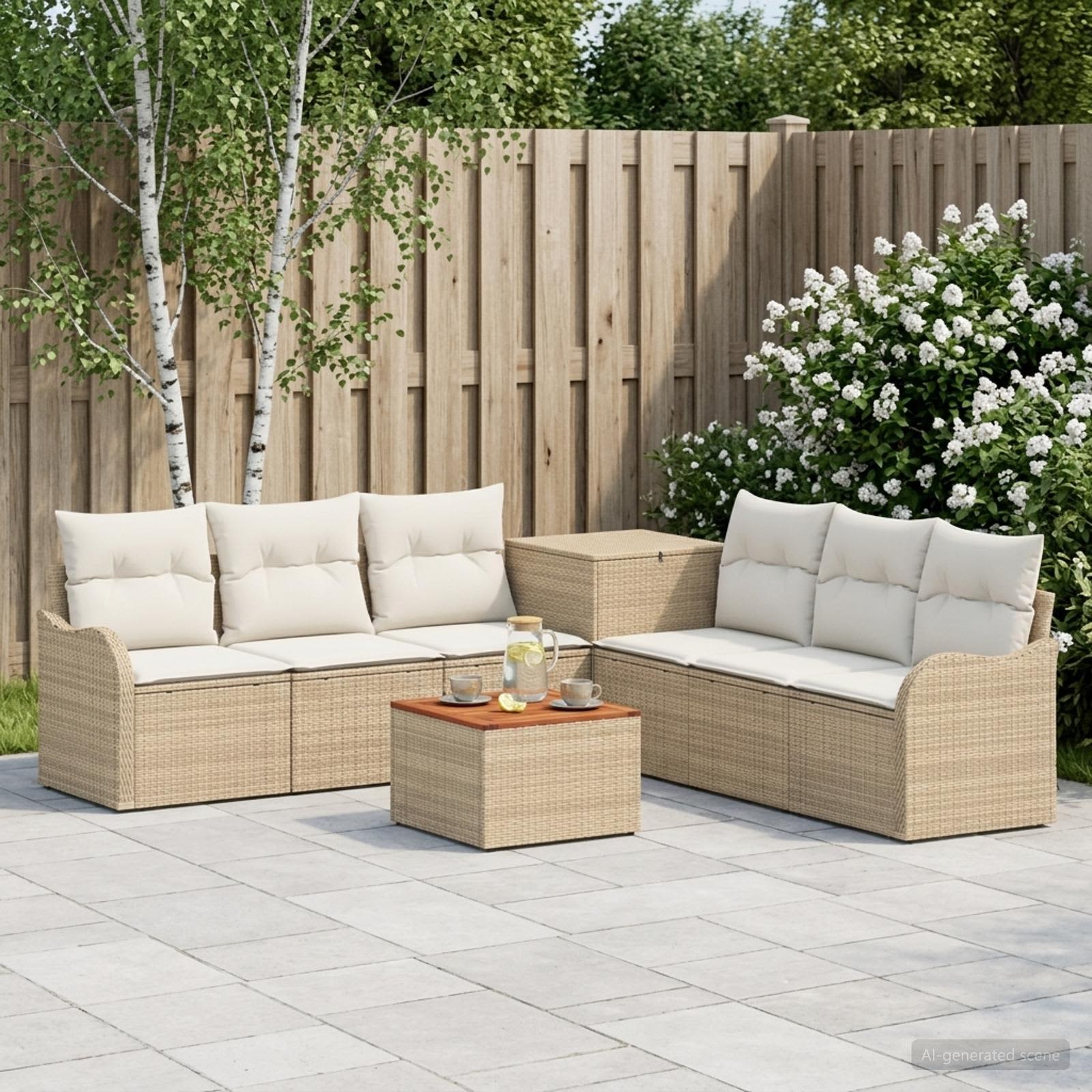Sofa Set 8 stk. Beige und Cremeweiß Polyrattan und Stahl