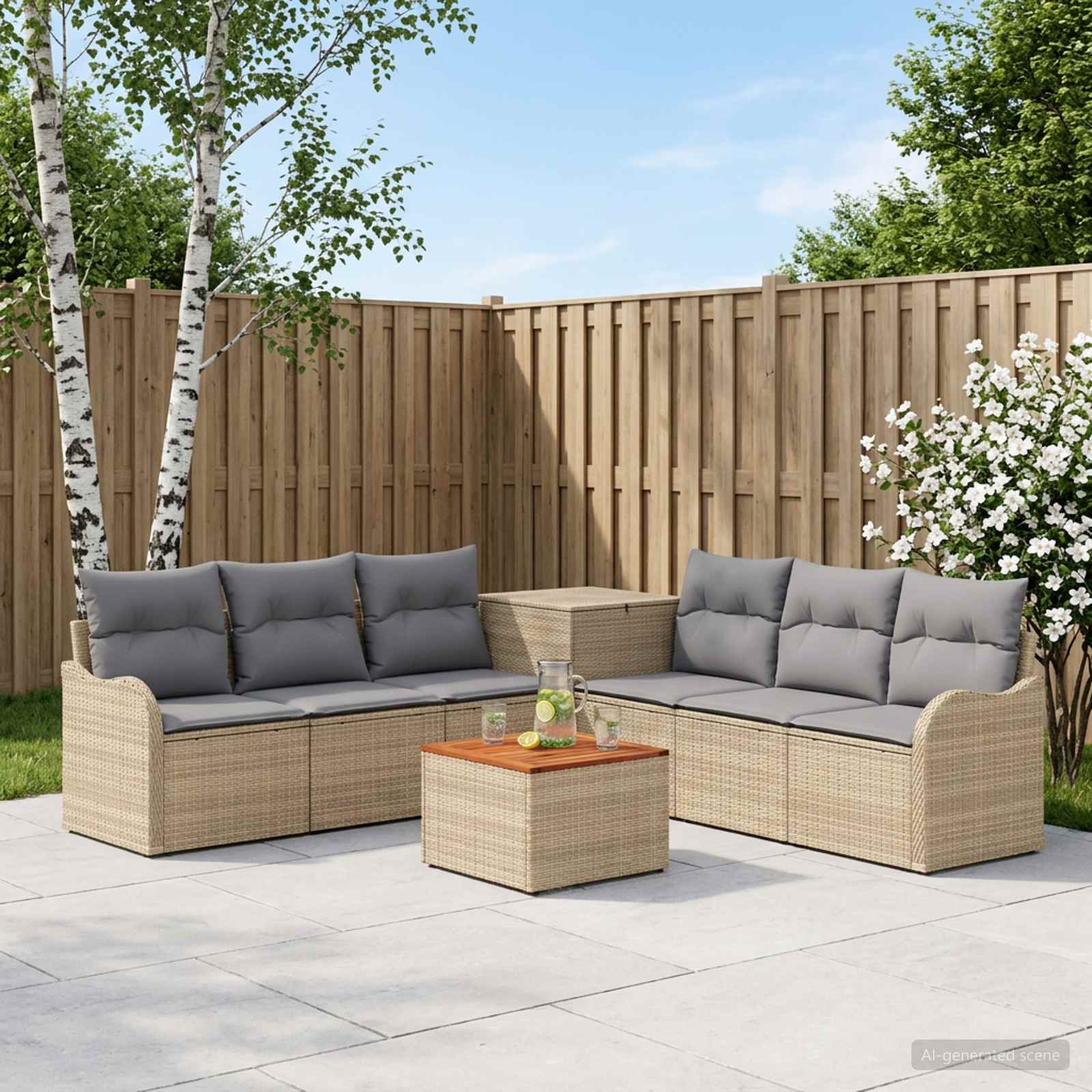 Sofa Set 8 stk. Beige und Hellgrau Polyrattan und Stahl