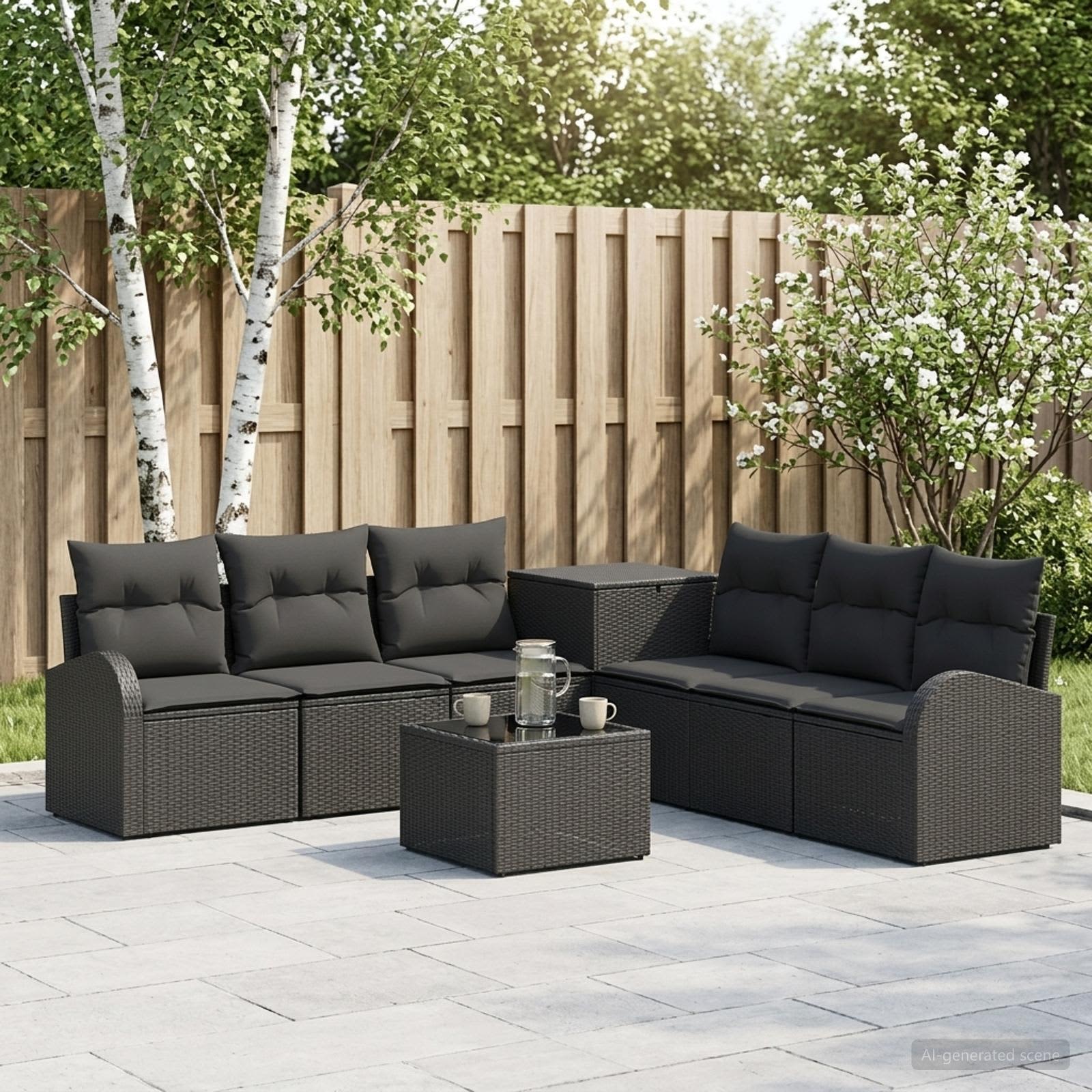 Sofa Set 8 stk. Schwarz Polyrattan und Stahl