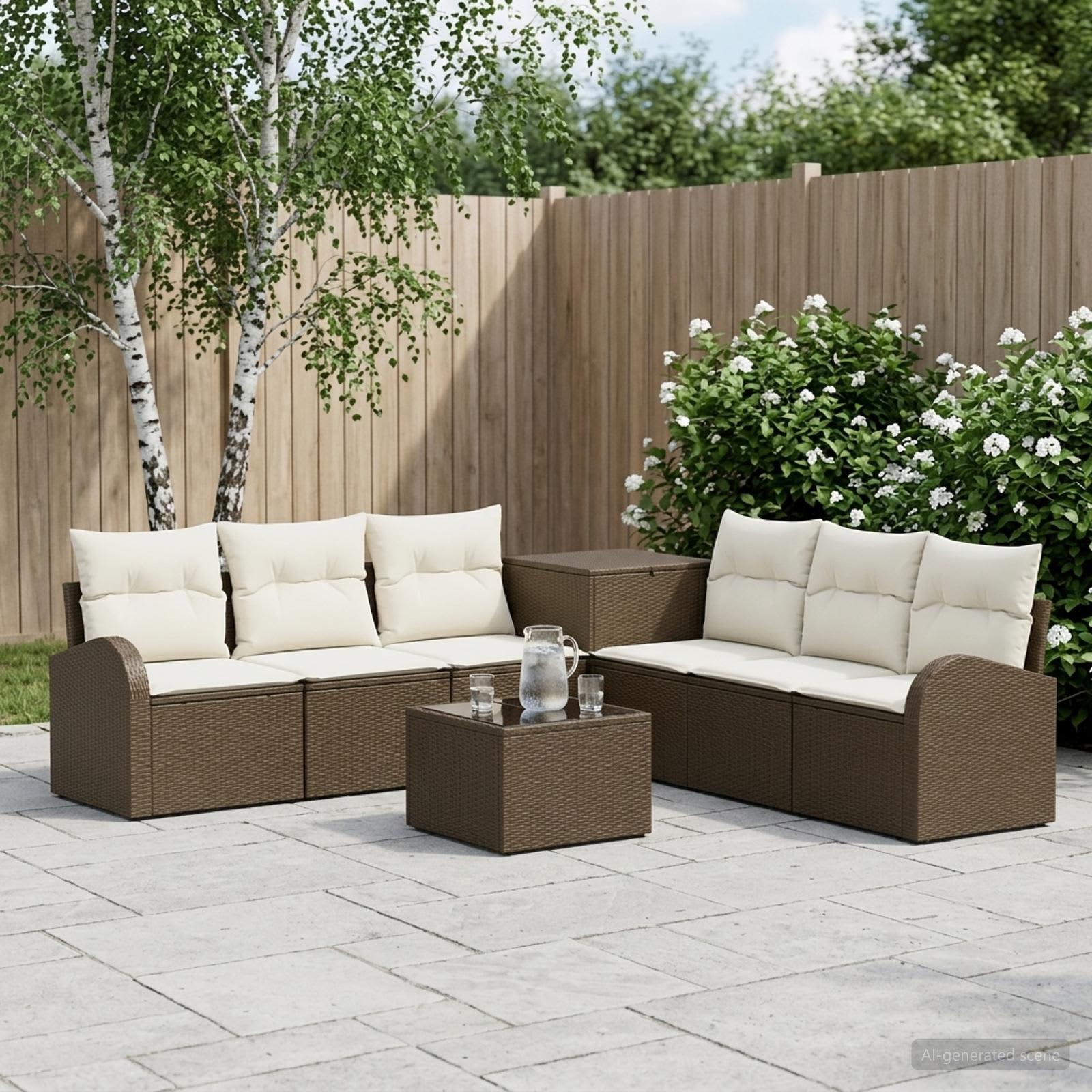 Sofa Set 8 stk. Braun und Creme Weiß Polyrattan und Stahl