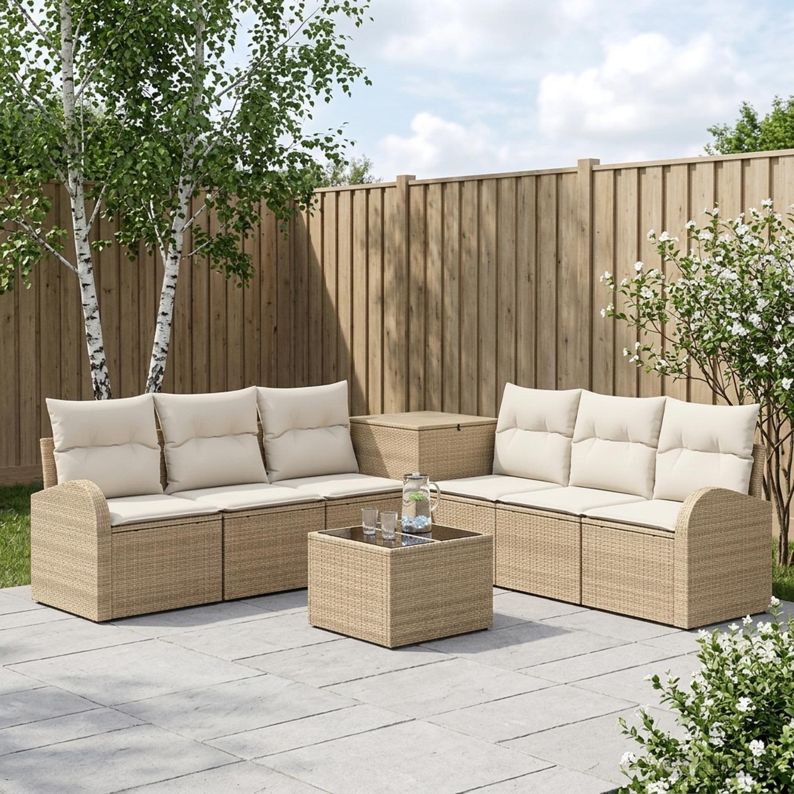 Sofa Set 8 stk. Beige und Cremeweiß Polyrattan und Stahl