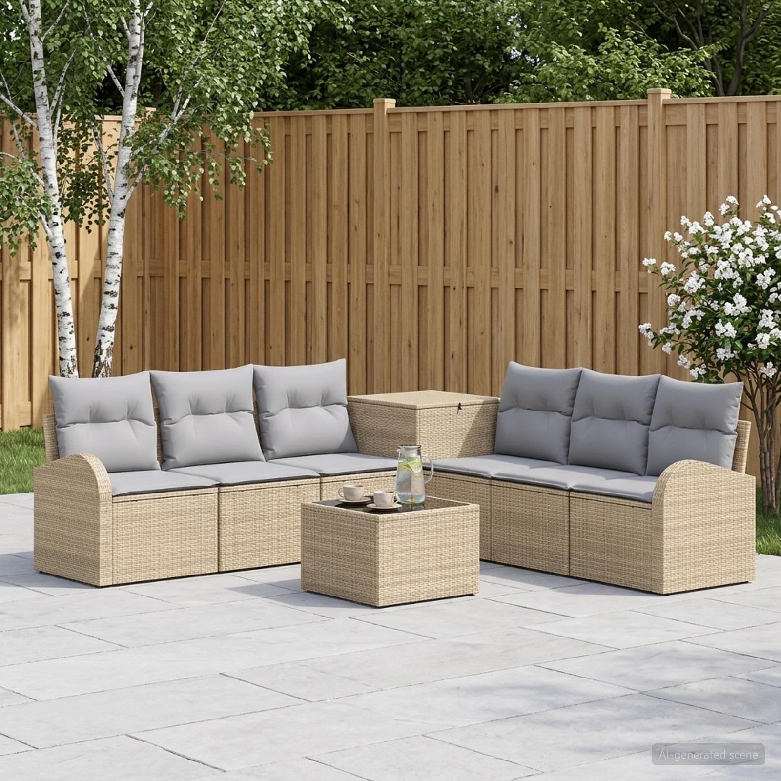 Sofa Set 8 stk. Beige und Hellgrau Polyrattan und Stahl