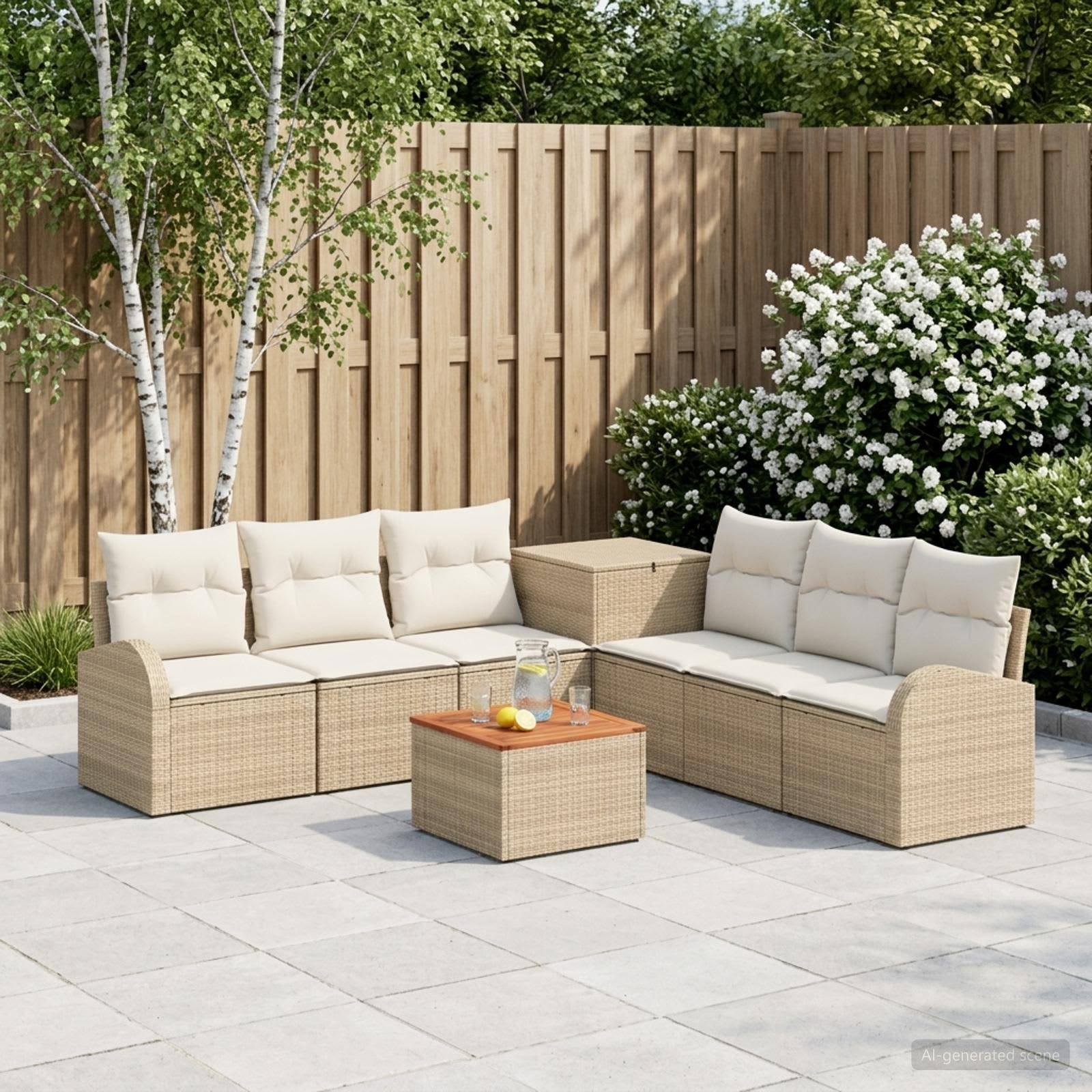 Sofa Set 8 stk. Beige und Cremeweiß Polyrattan und Stahl