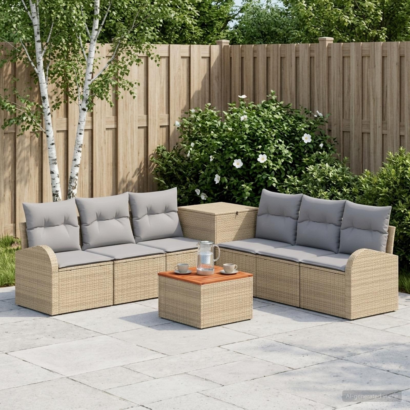 Sofa Set 8 stk. Beige und Hellgrau Polyrattan und Stahl