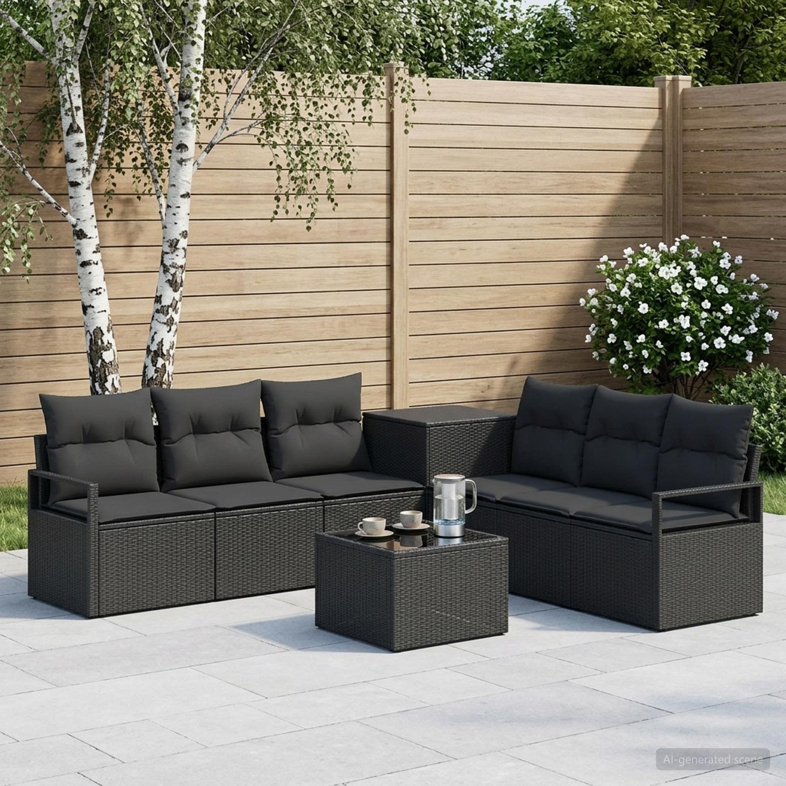 Sofa Set 8 stk. Schwarz Polyrattan und Stahl