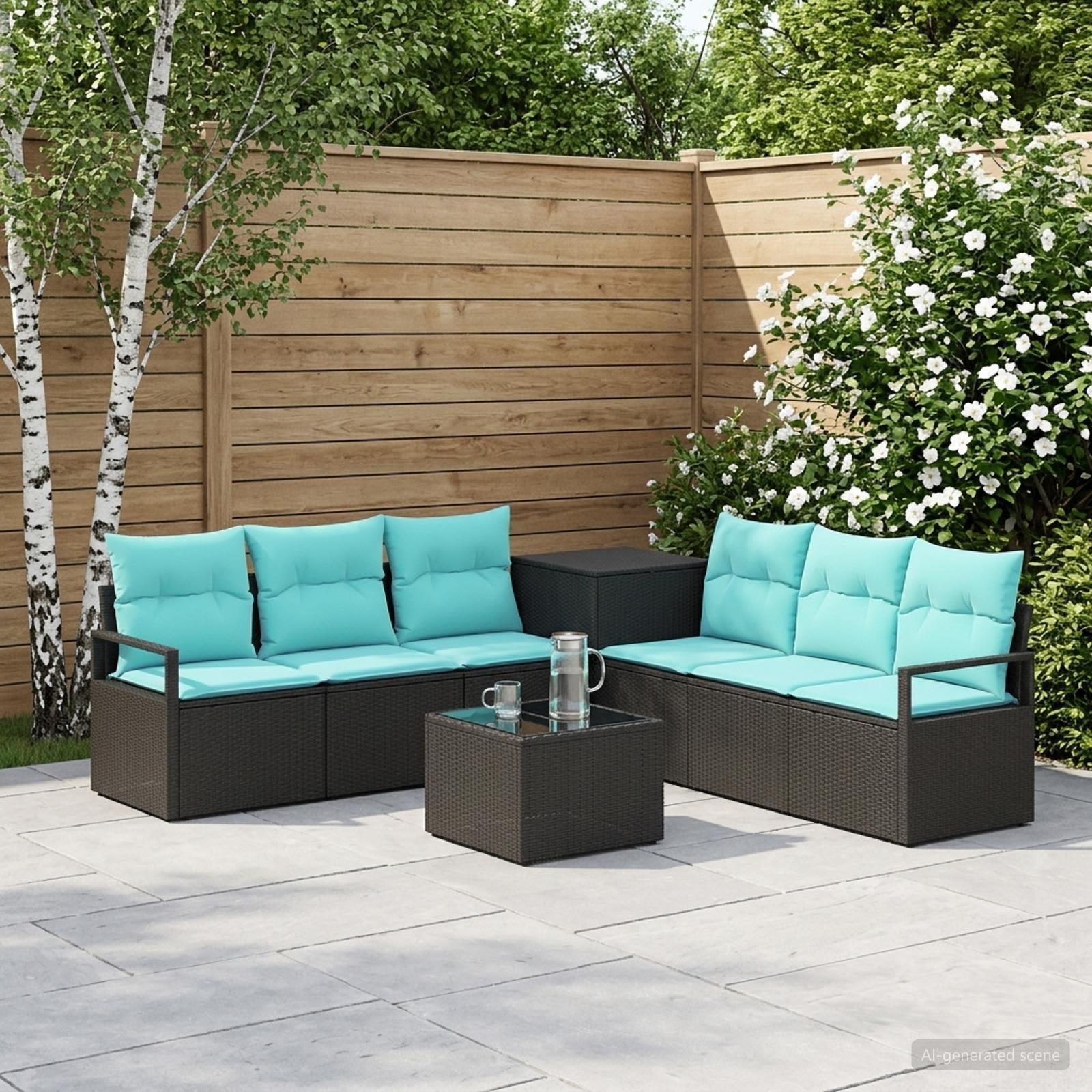 Sofa Set 8 stk. Schwarz und Blau Polyrattan und Stahl