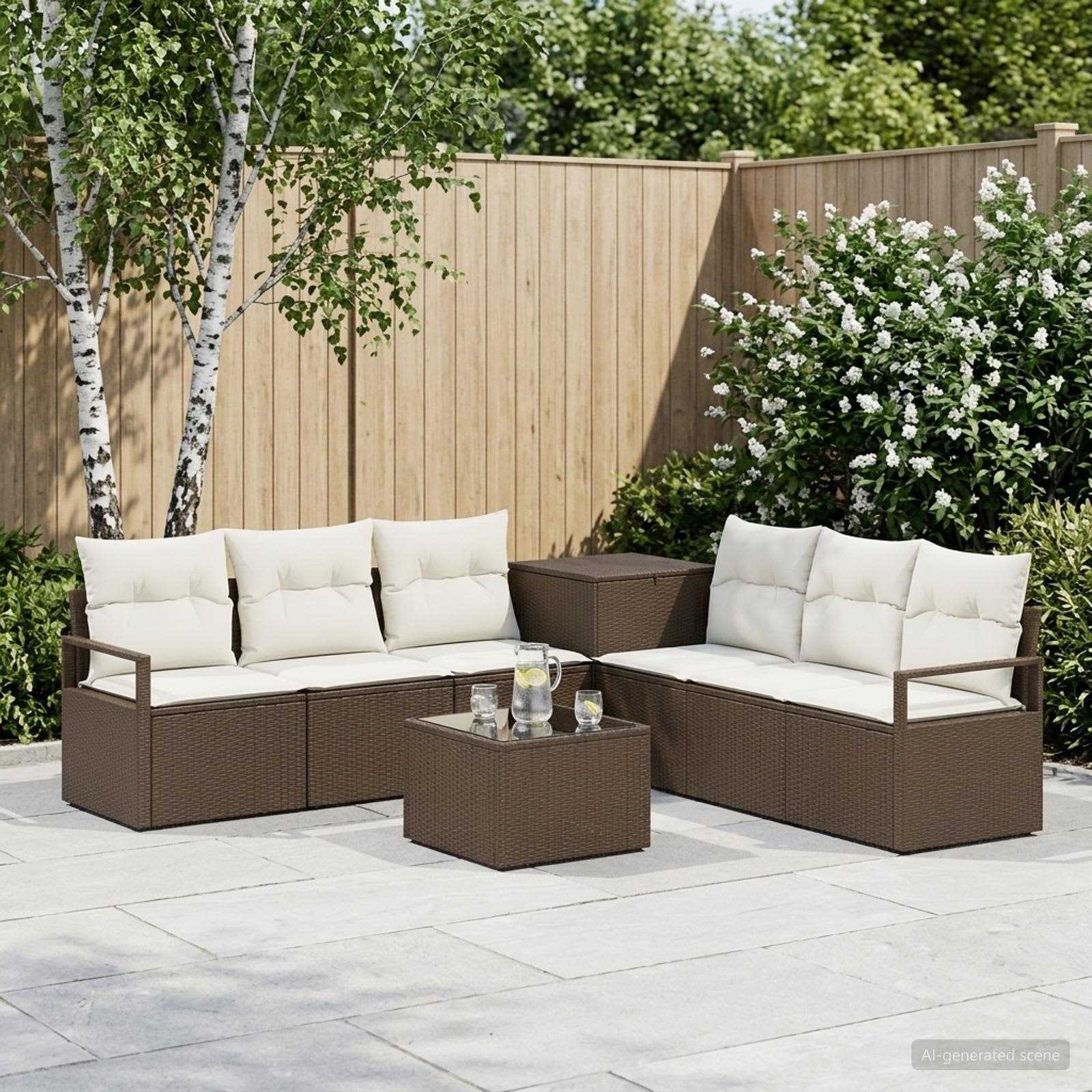 Sofa Set 8 stk. Braun und Creme Weiß Polyrattan und Stahl