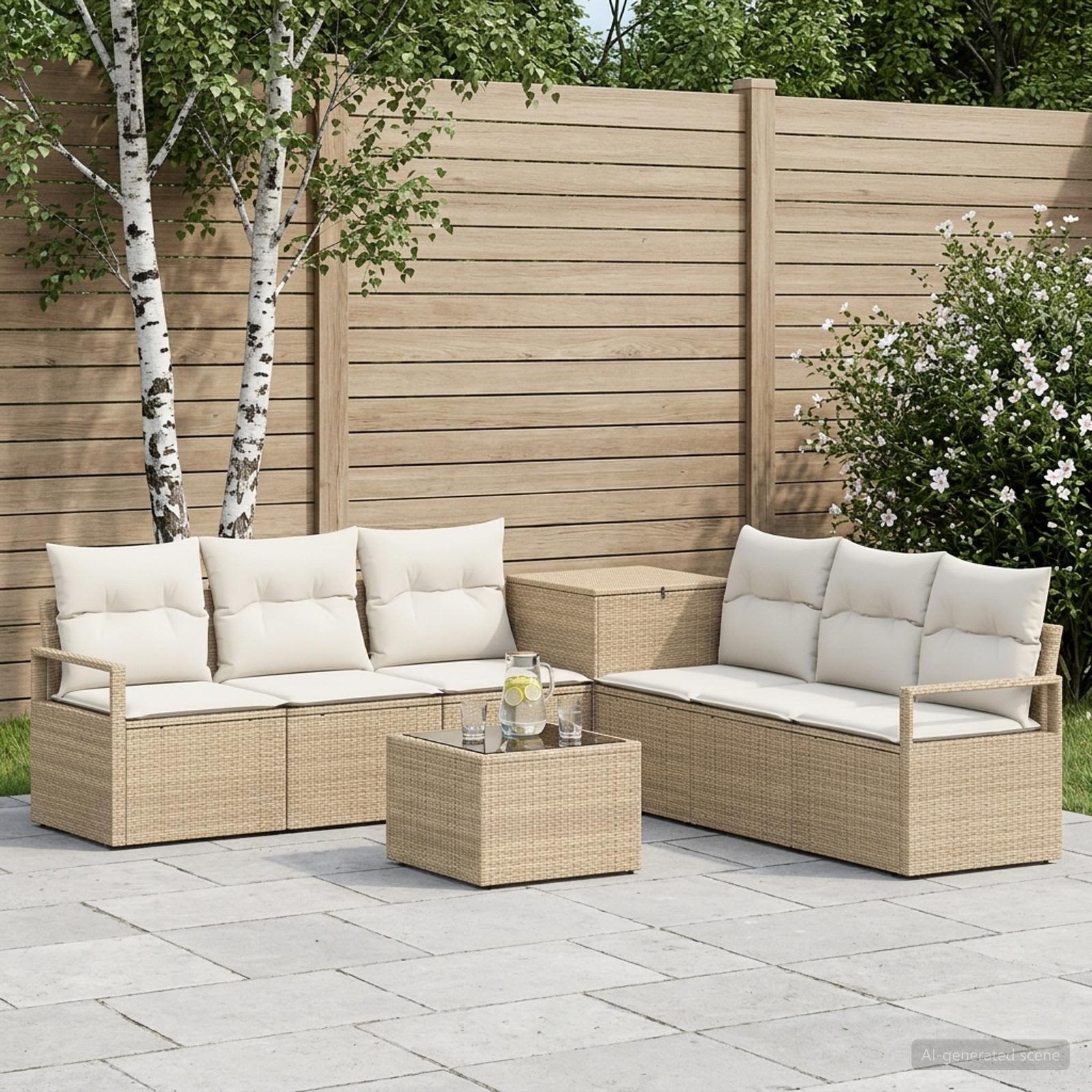 Sofa Set 8 stk. Beige und Cremeweiß Polyrattan und Stahl