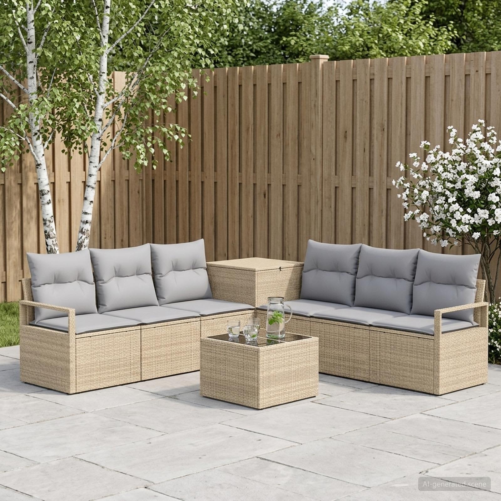 Sofa Set 8 stk. Beige und Hellgrau Polyrattan und Stahl