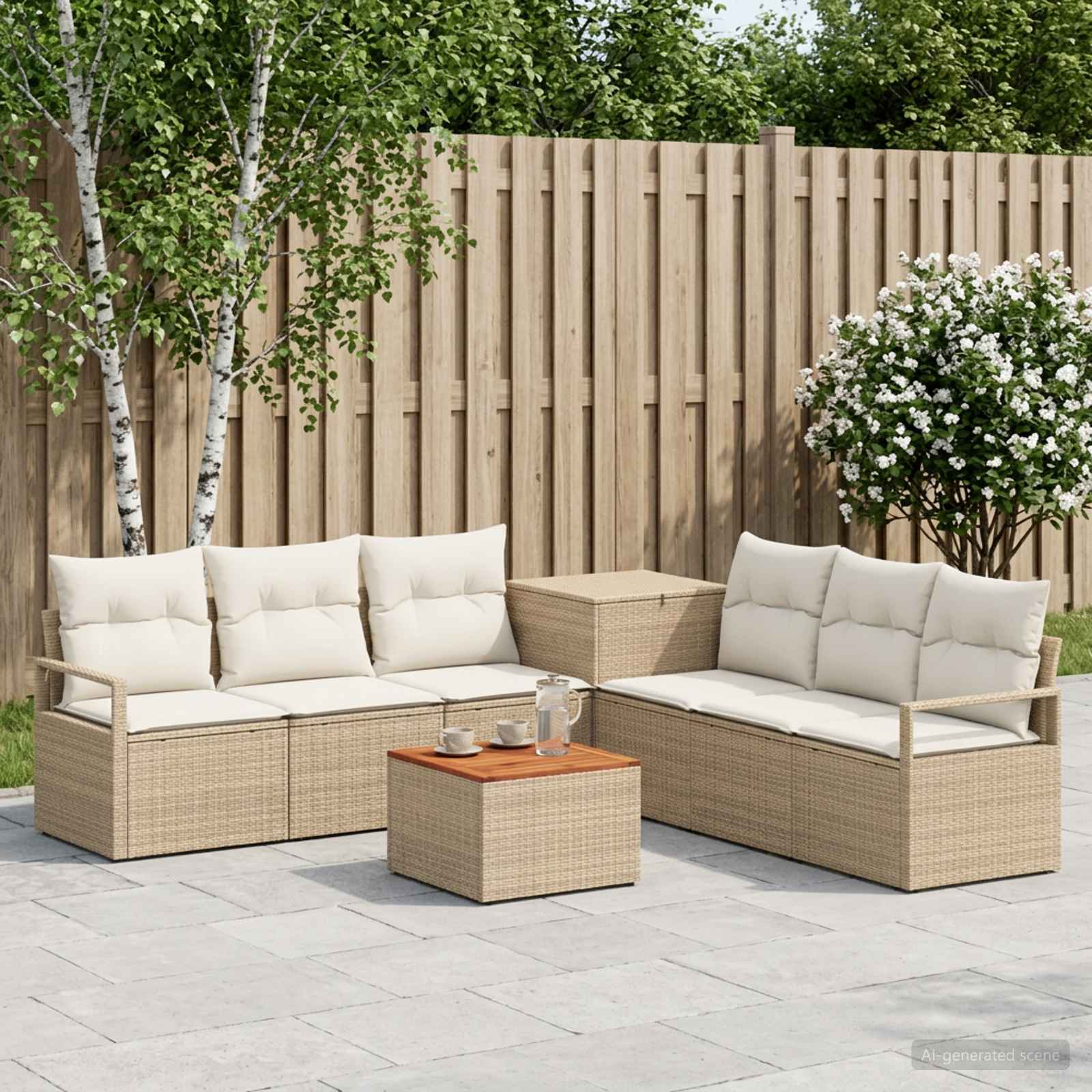 Sofa Set 8 stk. Beige und Cremeweiß Polyrattan und Stahl
