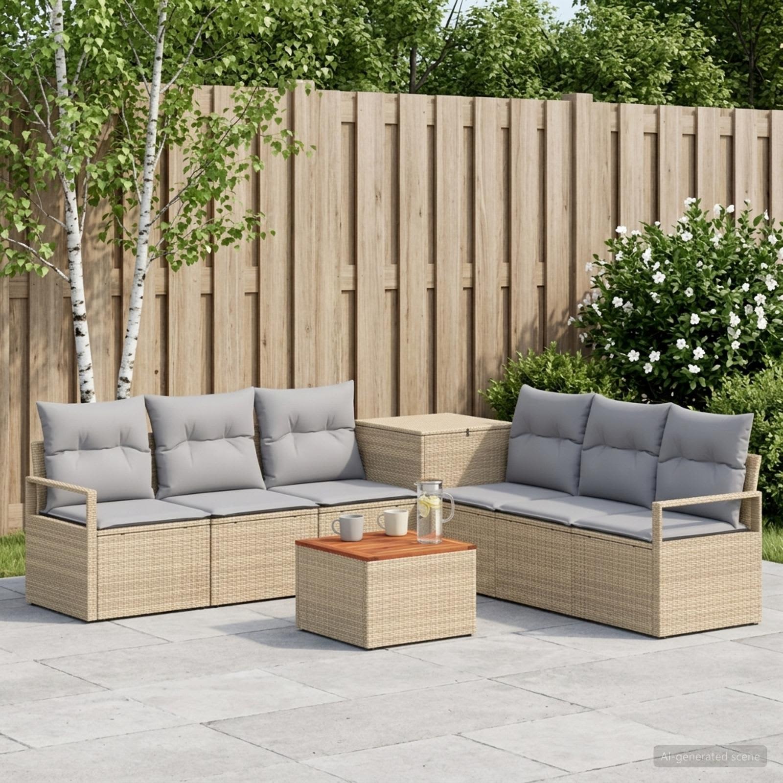 Sofa Set 8 stk. Beige und Hellgrau Polyrattan und Stahl