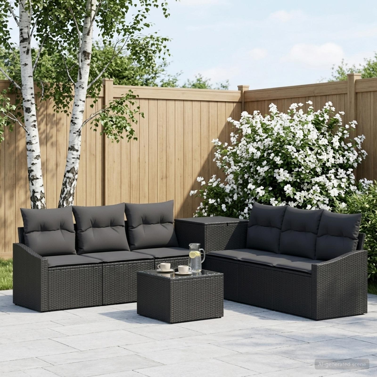 Sofa Set 8 stk. Schwarz Polyrattan und Stahl