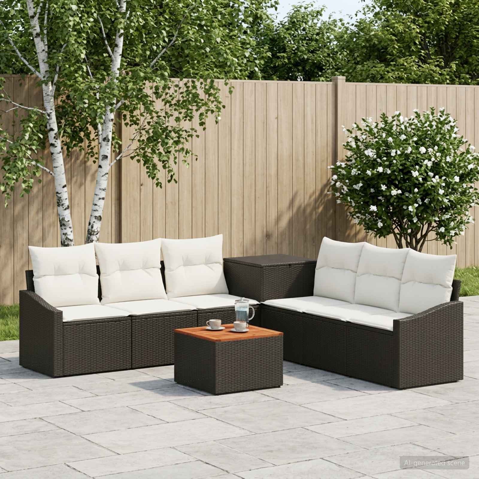 Sofa Set 8 stk. Schwarz und Cremeweiß Polyrattan und Stahl