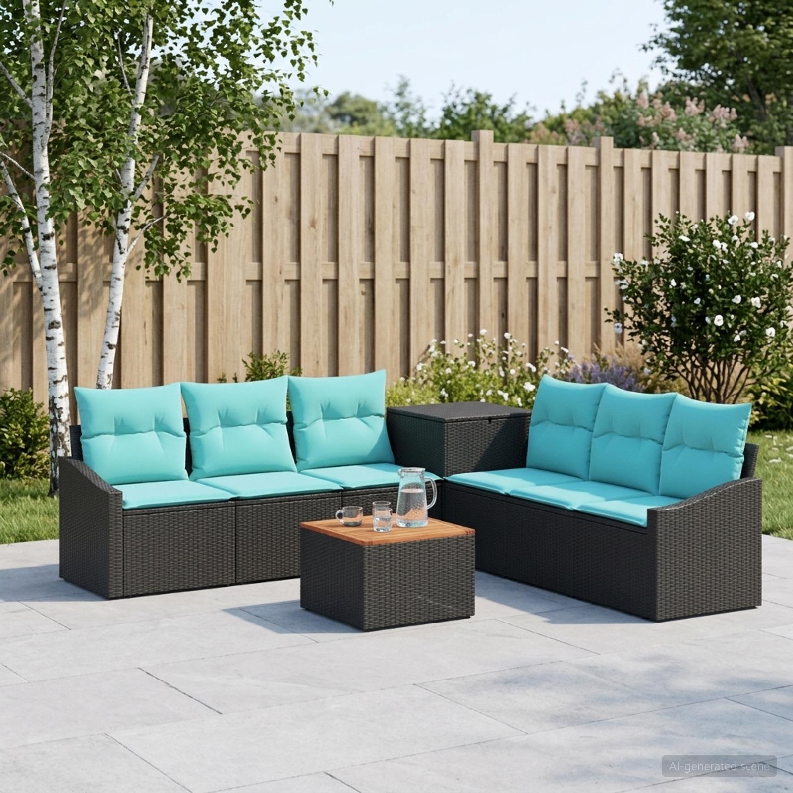 Sofa Set 8 stk. Schwarz und Blau Polyrattan und Stahl
