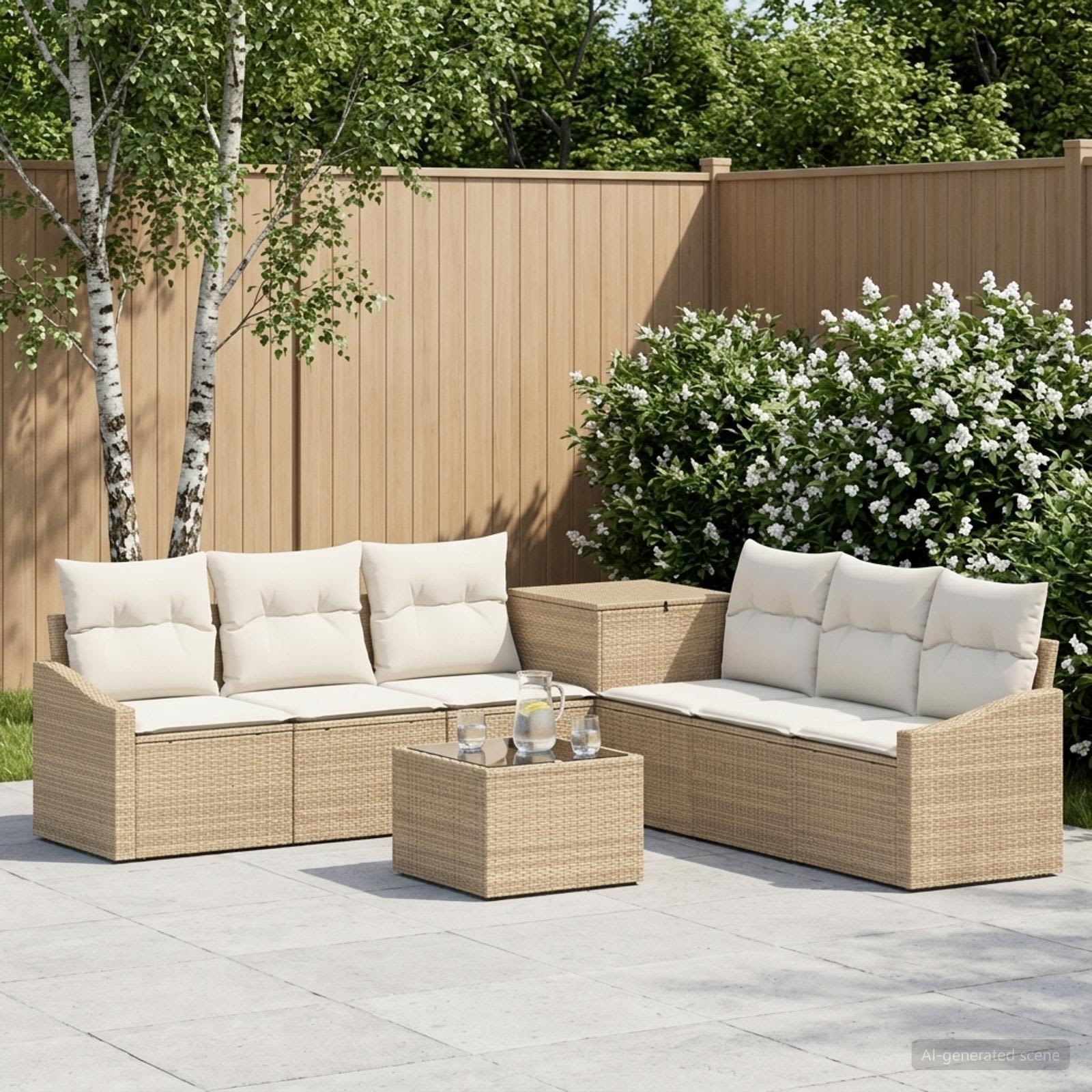 Sofa Set 8 stk. Beige und Cremeweiß Polyrattan und Stahl
