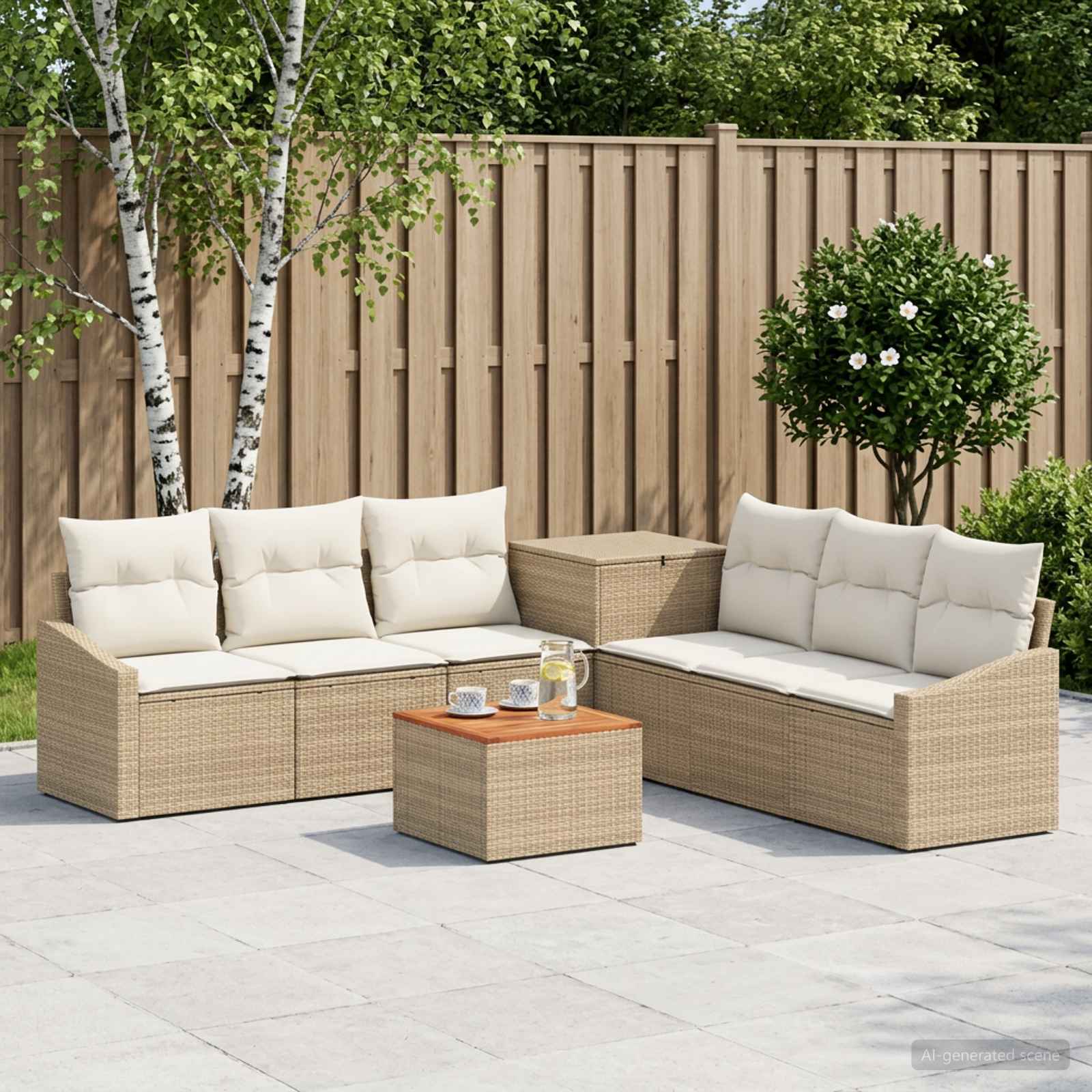 Sofa Set 8 stk. Beige und Cremeweiß Polyrattan und Stahl