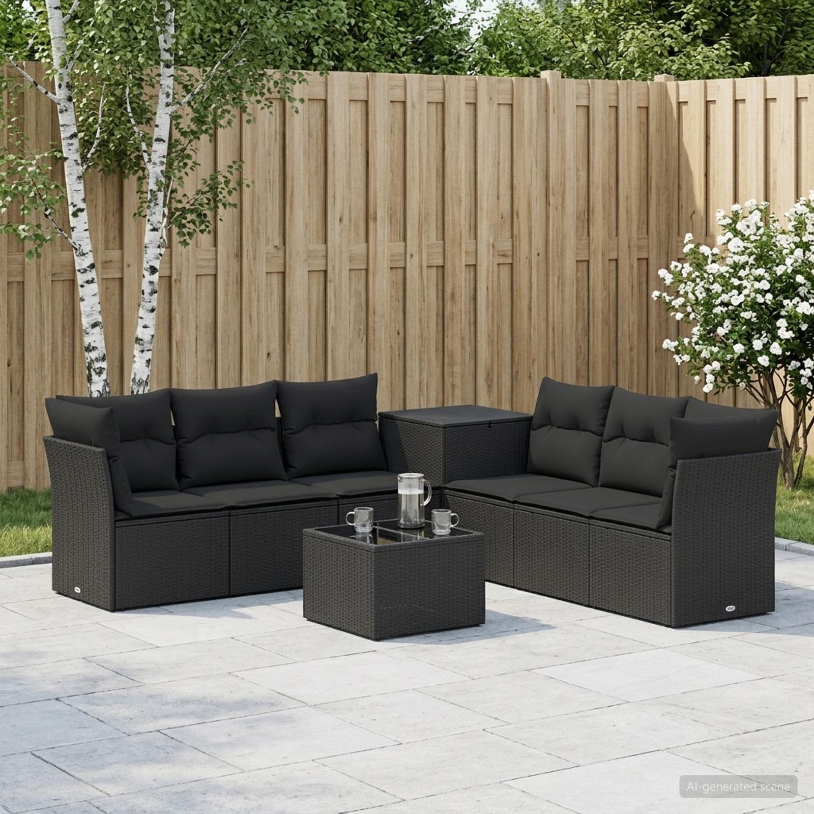 Sofa Set 8 stk. Schwarz Polyrattan und Stahl
