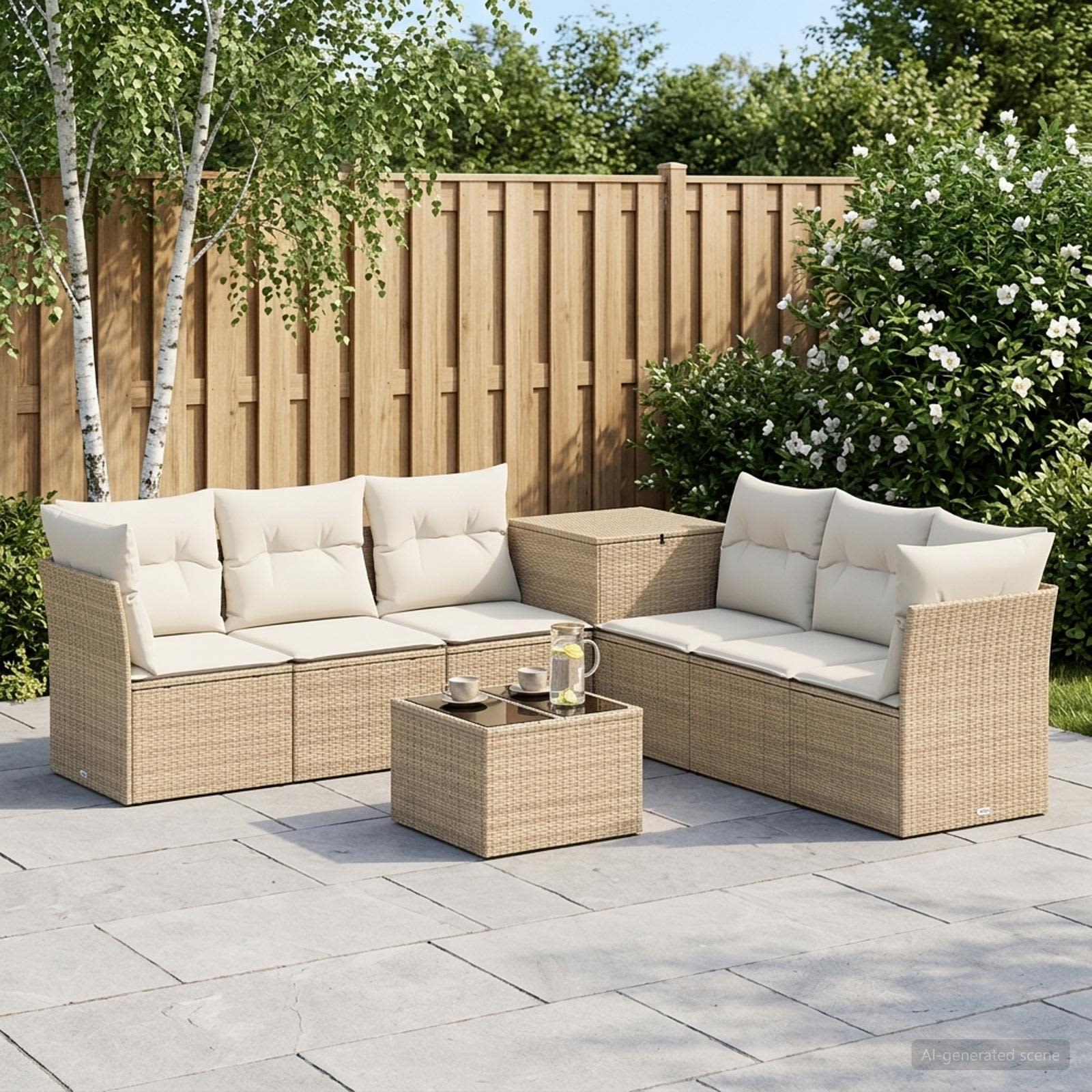 Sofa Set 8 stk. Beige und Cremeweiß Polyrattan und Stahl