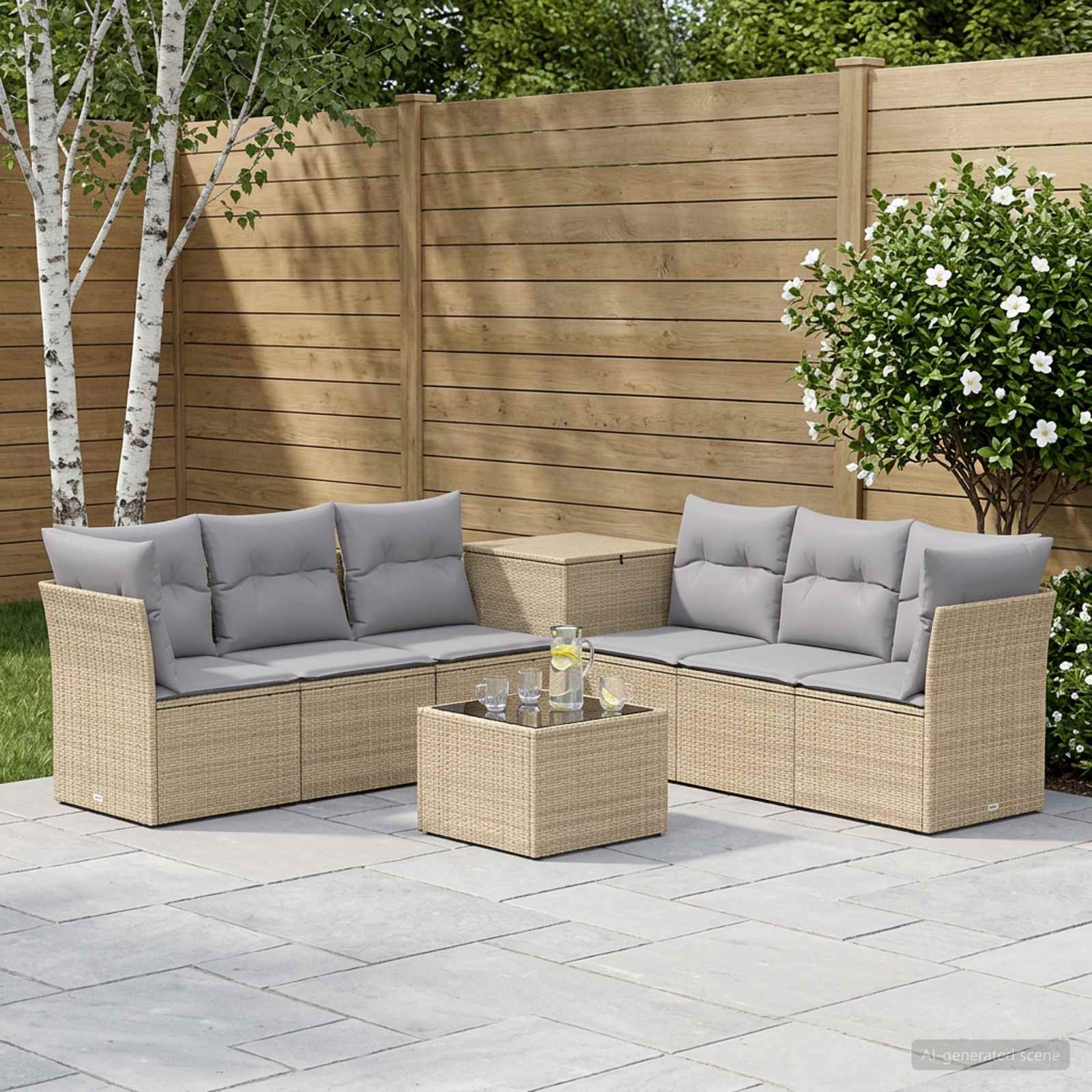 Sofa Set 8 stk. Beige und Hellgrau Polyrattan und Stahl