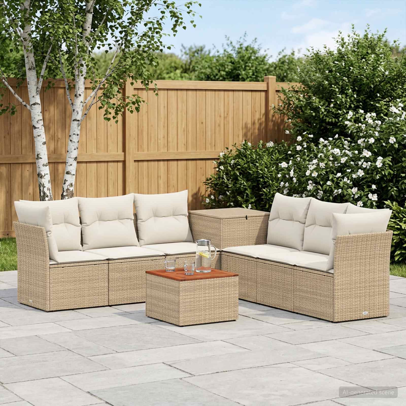 Sofa Set 8 stk. Beige und Cremeweiß Polyrattan und Stahl