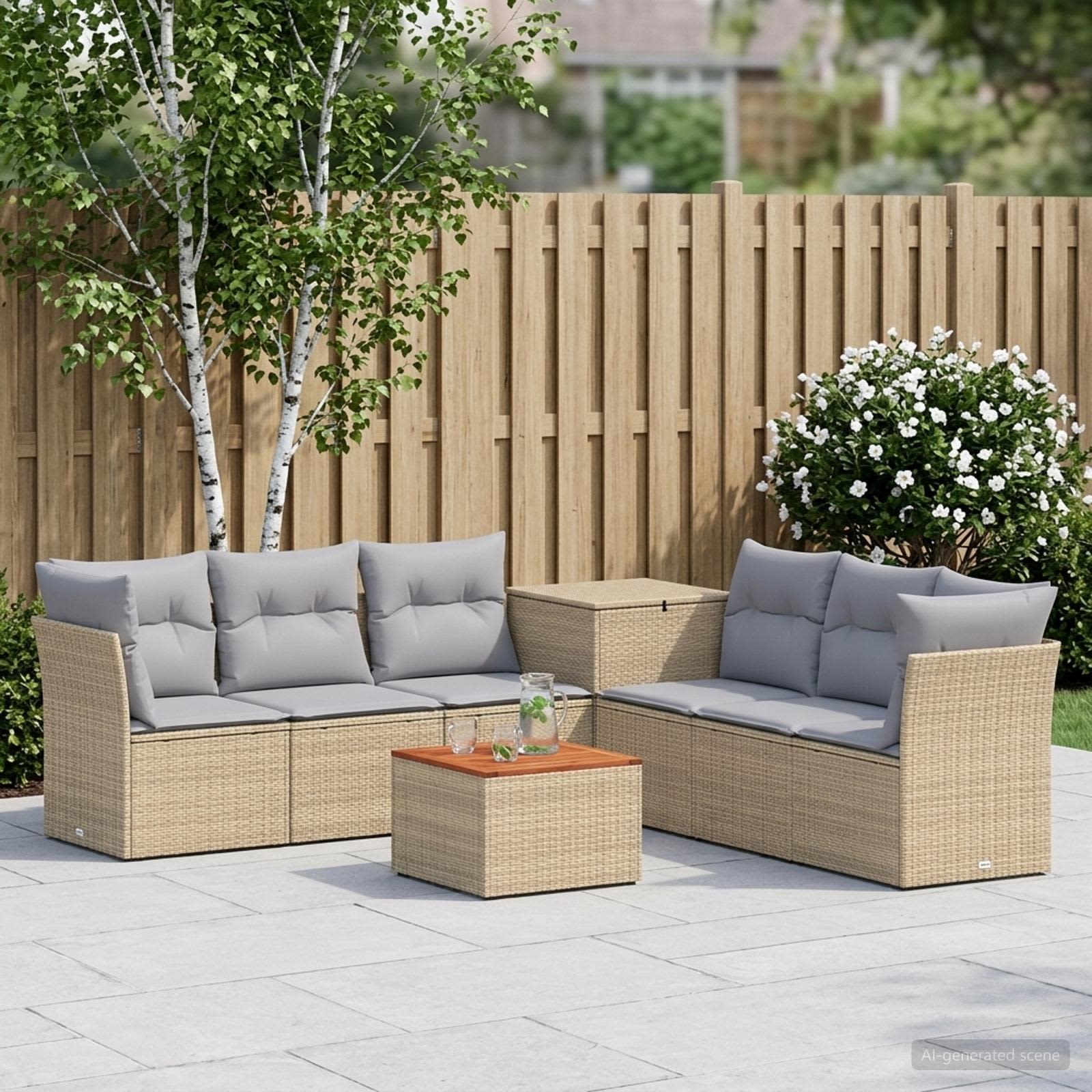 Sofa Set 8 stk. Beige und Hellgrau Polyrattan und Stahl